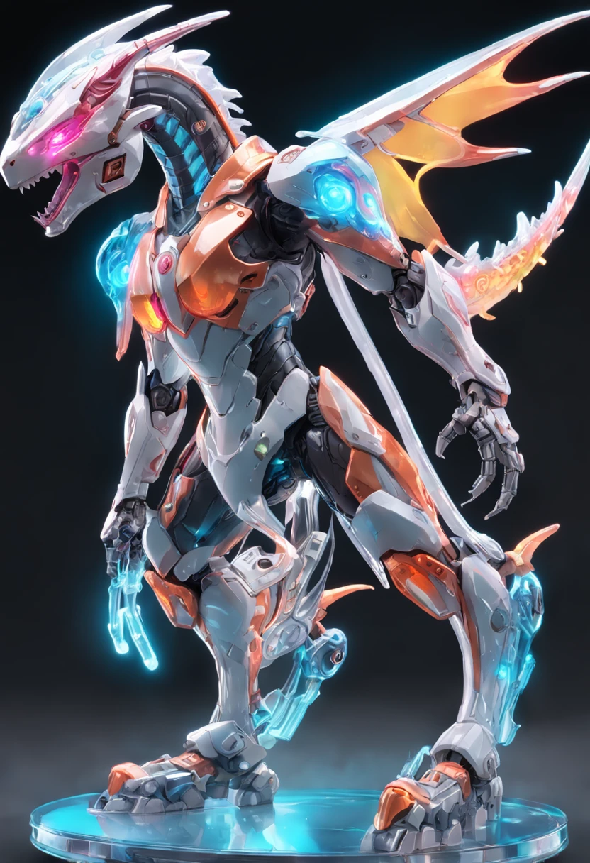 chinesedragon, (Blind box toy style:1.2), (Full body shot) , 1 Transparent girl,Behind him is a transparent Chinese dragon, Transparent mech, Exquisite helmet:1.2, Luminous goggles:1.2, Cyberpunk, dreamy glow, luminous neon lights, Clean, White background, ( Global illumination, Ray traching, hdr, unreal render,reasonable design, high detal, Masterpiece, Best quality, hyper HD, Cinematic lighting)