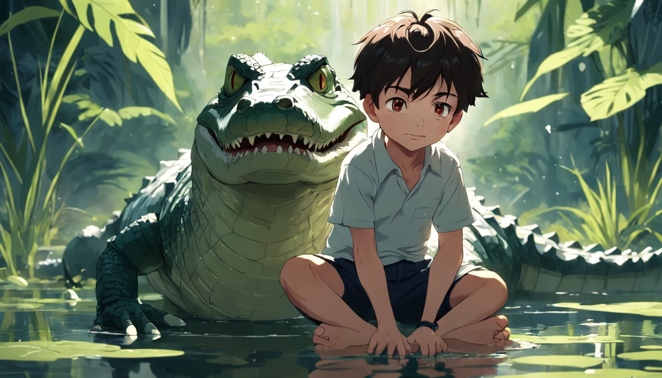 A boy raised by alligators in the swamp, alligator , menino , alligator , menino , Cartoon