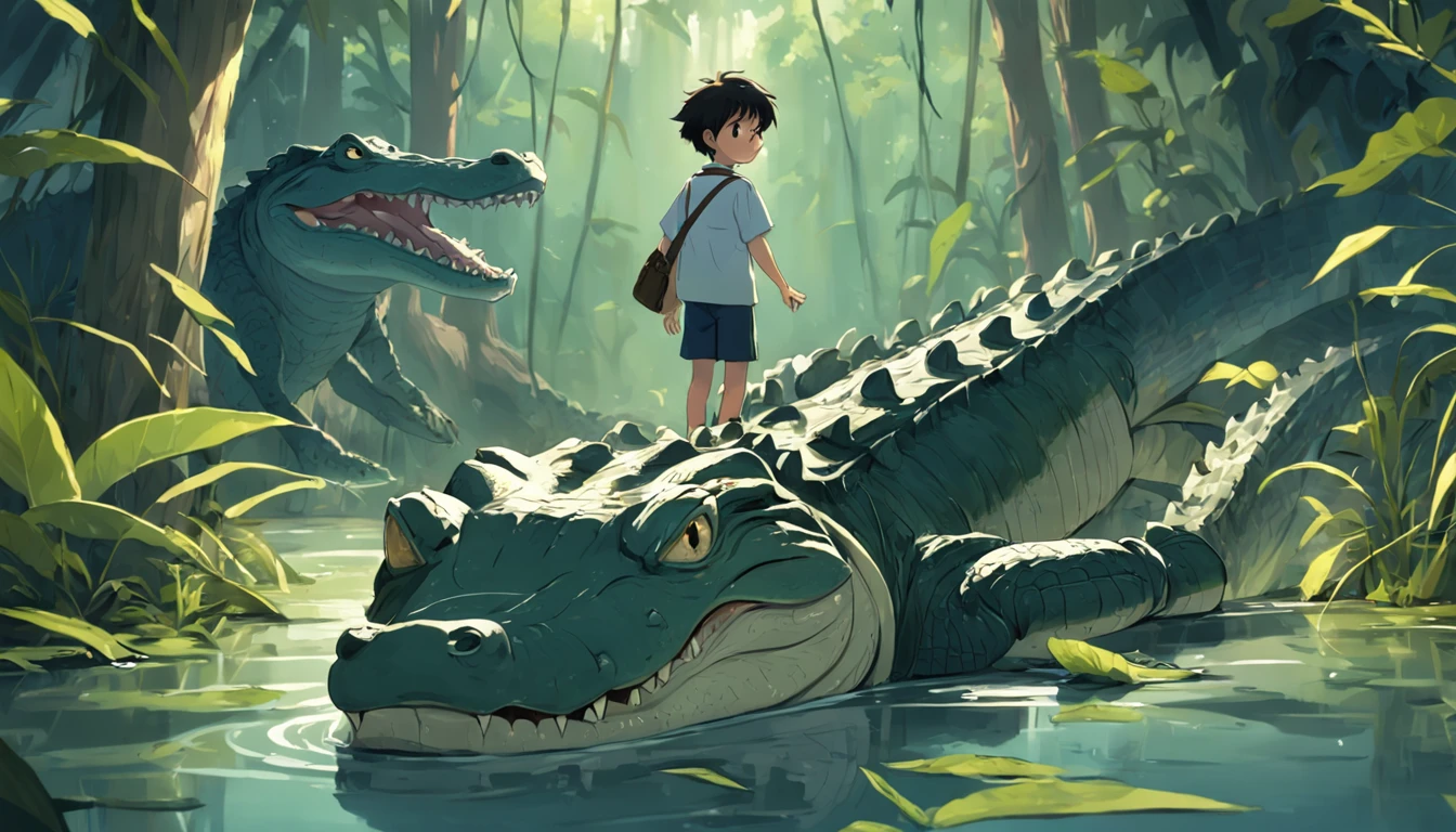 A boy raised by alligators in the swamp, alligator , menino , alligator , menino , Cartoon