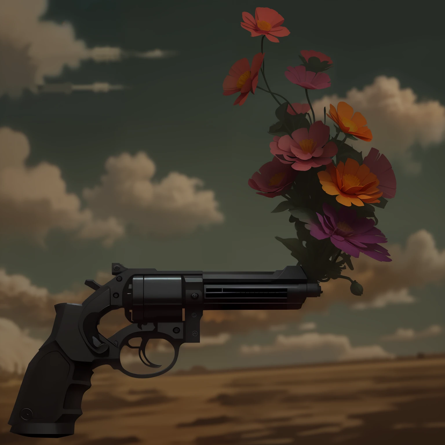 The flowers are changed to colorful，Gun God mechanized，The background is random