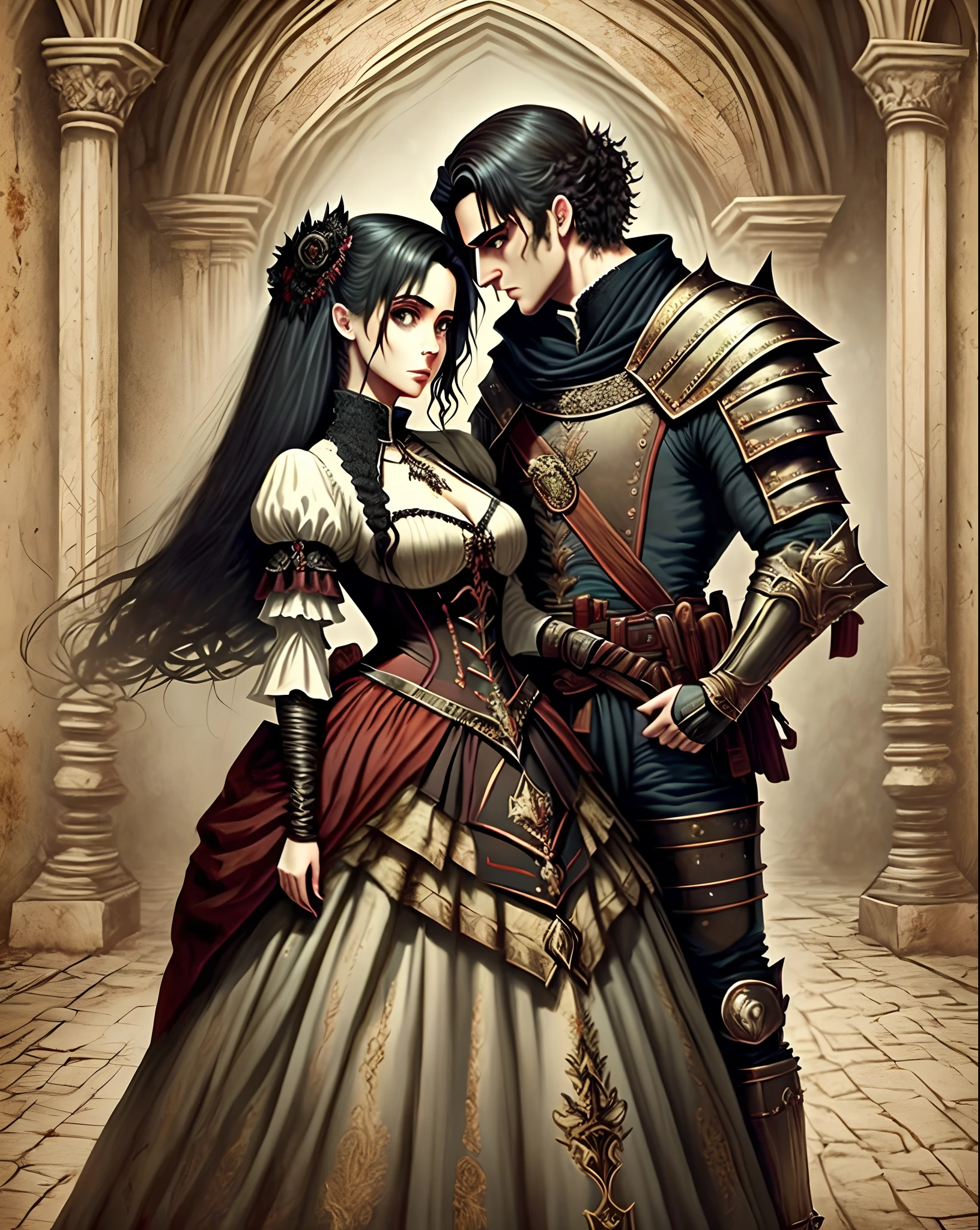 Casal com armaduras medievais, gothic style --auto --s2