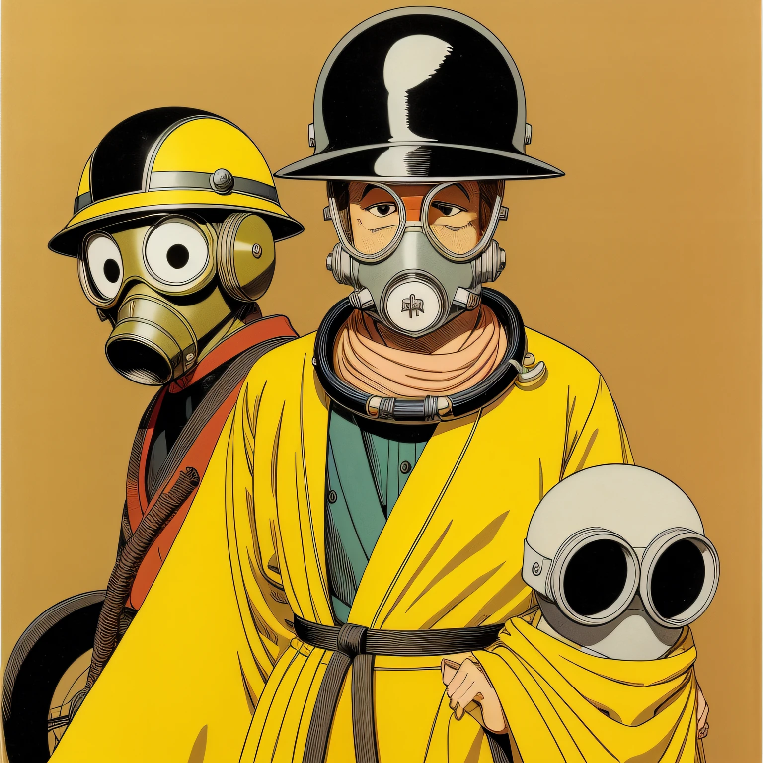 Shigeru Mizuki POSCA Demizu Sam Keith Portrait of a crayfish squid in a doctor's yellow robe and helmet Pisanello Ralph McQuarrie Saul Steinberg Gas Mask