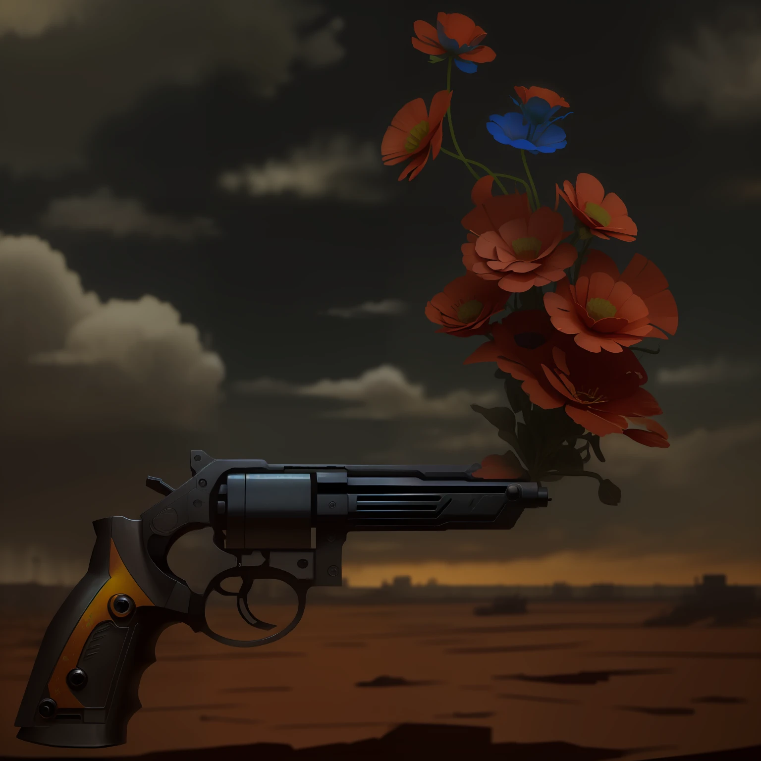 The flowers are changed to colorful，Gun God mechanized，The background is random