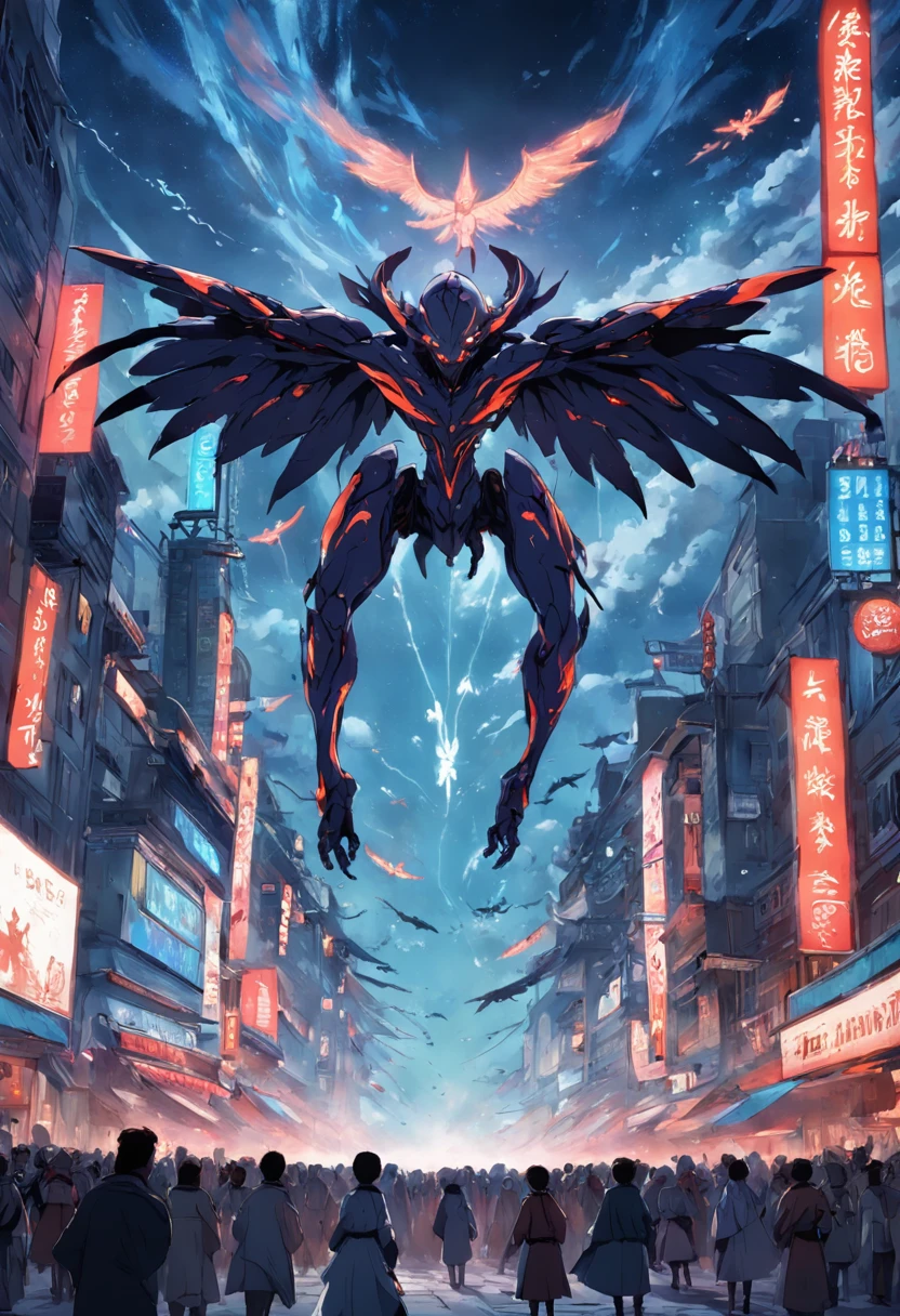 there are many people in the street with large alien flying above, cinematic still frame, vfx render, in formation, inspired by Gustave Baumann, military parade, promotional image, horde of zombies, promotional picture --auto --s2
