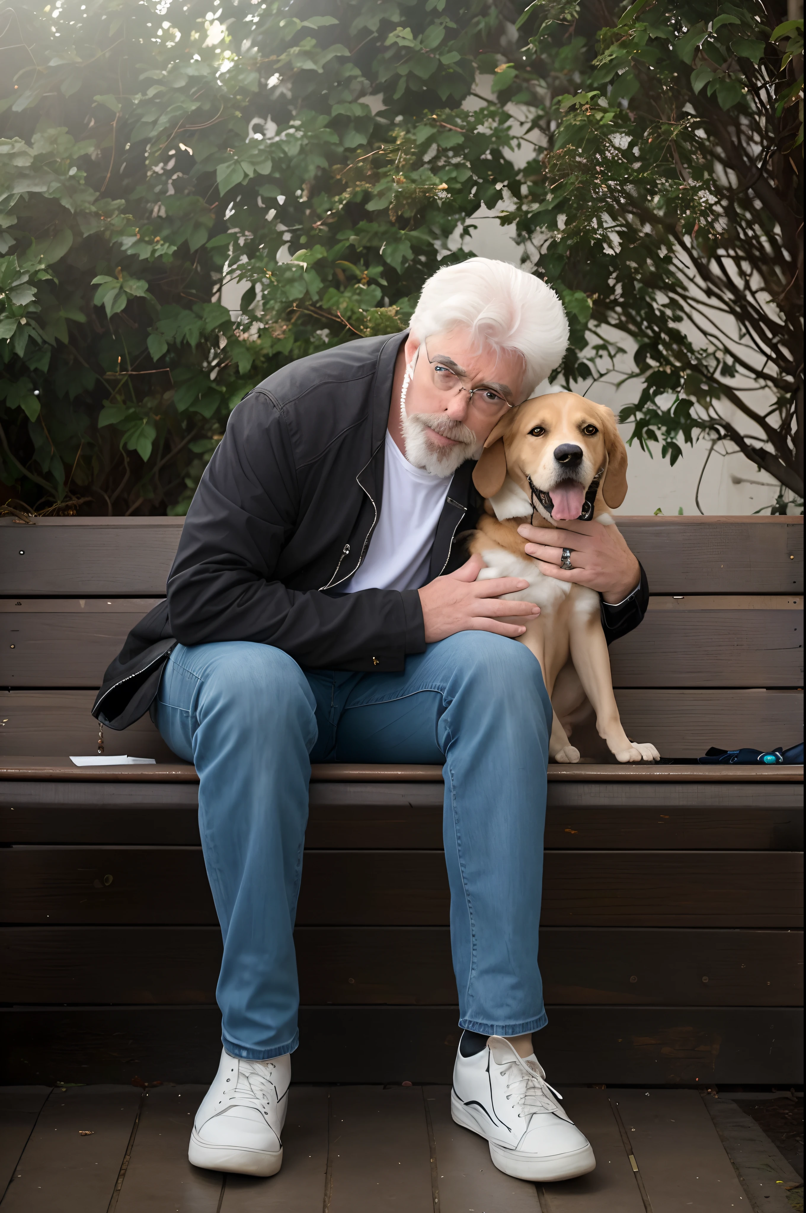 There's a man sitting on a bench with a dog, michael mcdonald, Directed by: Paul Davis, Directed by: Jakob Gauermann, Directed by: David Garner, homem mais velho, Jake Parker, Directed by: Daniel Gelon, Directed by: Matt Cavotta, Rony Perlman, Directed by: Niko Henrichon, retrato de alta qualidade, Directed by: Jim Davis, Pets, imagem retrato, Directed by: Dietmar Damerau