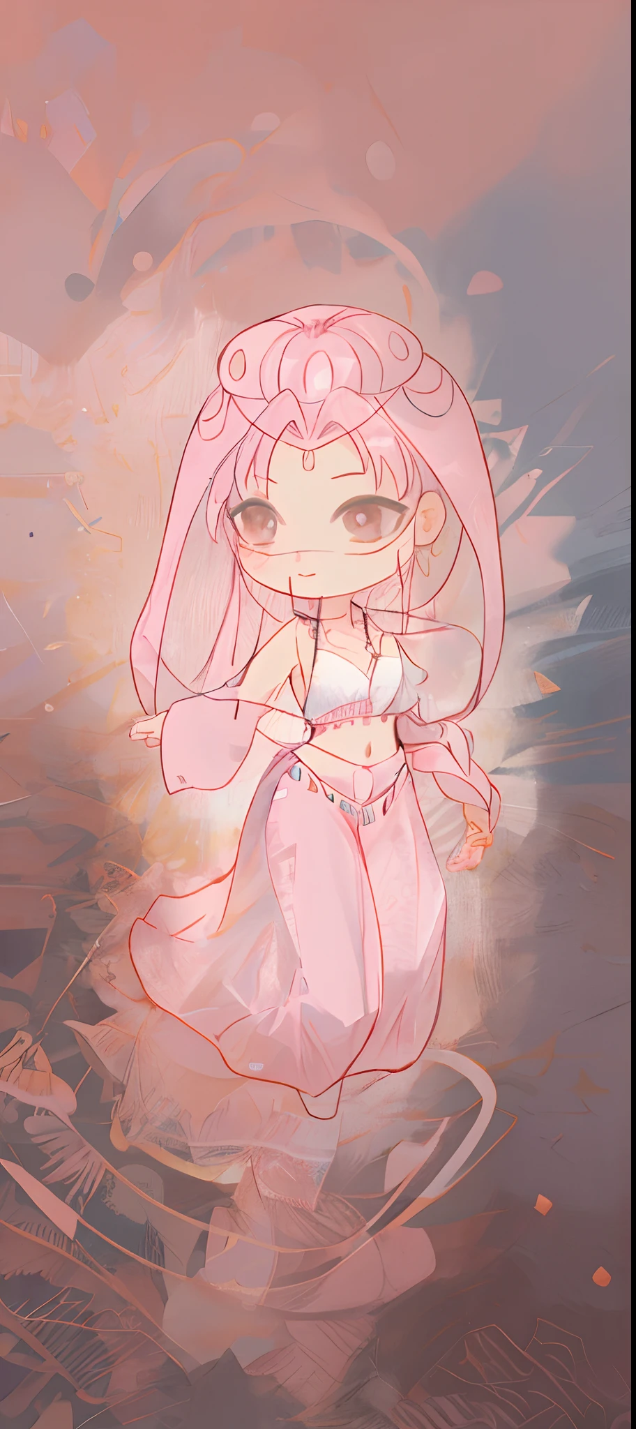 masterpiece,best quality,1girl, Pink headgear, pink headscarf, pink clothes, earrings, naked belly button, dancing posture
,32K,amazing,illustration