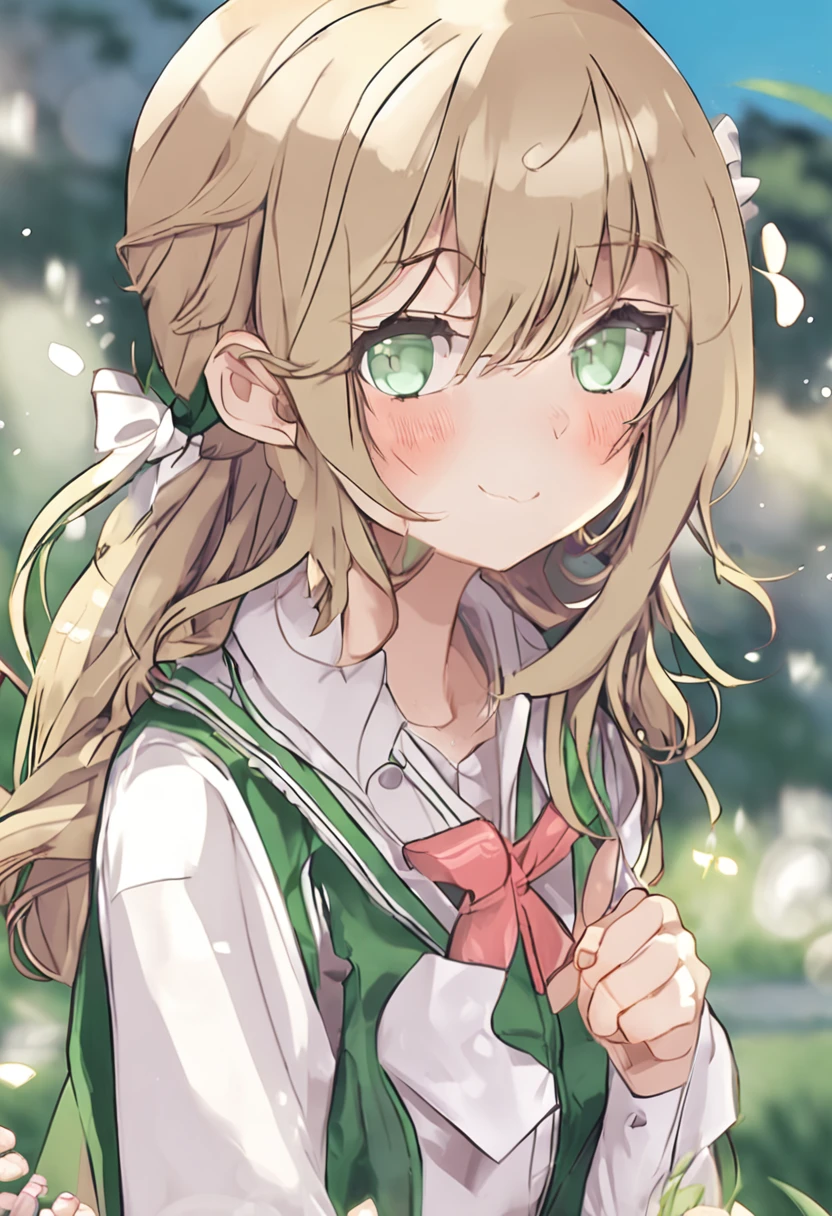 {{Best Quality}}, {{masutepiece}}, {{Ultra-detailed}}, {Illustration}, {Detailed light}、Anime girl with green eyes and white shirt, anime moe art style, Lori, shikamimi, Rei Hiroe, small curvy , [[[[grinning evily]]]], In an anime style, lolidress, lolish, le anime style, Shirabii, an anime girl, cute natural anime face