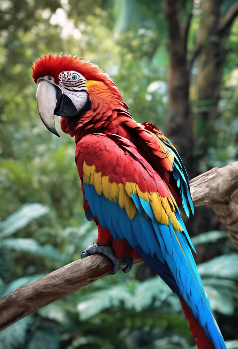 Blue macaw, large, realistic, 3d, 8k, adobe illustrator, strong, vivid colors, fine lines.