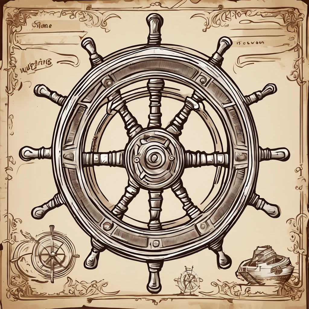 A closeup of a menu with a ship wheel and various icons, Interface do jogo, interface do jogo, pirate setting, Jogo HUD, game ui asset design, Placa UI, arte do item, game icon asset, game icon stylized, Estilo de cor de Hearthstone, health bar hud, foto menu do restaurante, Captura de tela do PC, tela do jogo, captura de tela detalhada, no oceano, game overlay, png, no background