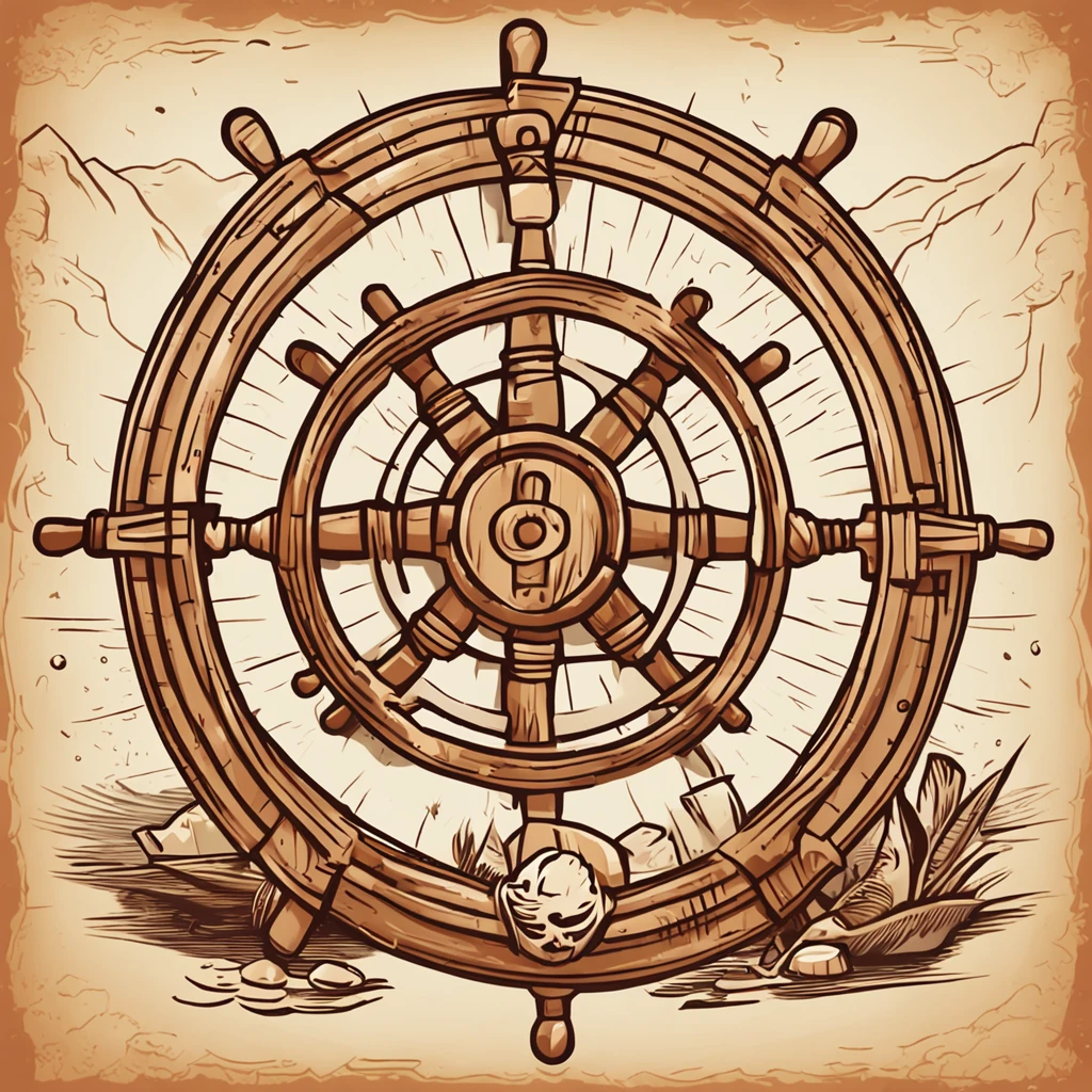 A closeup of a menu with a ship wheel and various icons, Interface do jogo, interface do jogo, pirate setting, Jogo HUD, game ui asset design, Placa UI, arte do item, game icon asset, game icon stylized, Estilo de cor de Hearthstone, health bar hud, foto menu do restaurante, Captura de tela do PC, tela do jogo, captura de tela detalhada, no oceano, game overlay, png, no background