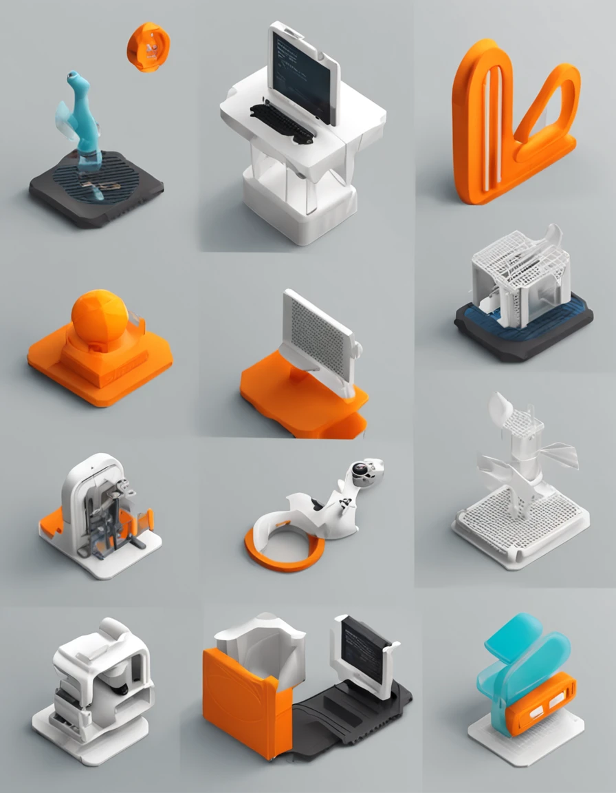 Design a set of 3D printed screen icons,There is printing、setting with、Zero、and more...The icon has no background,Scale 3:5