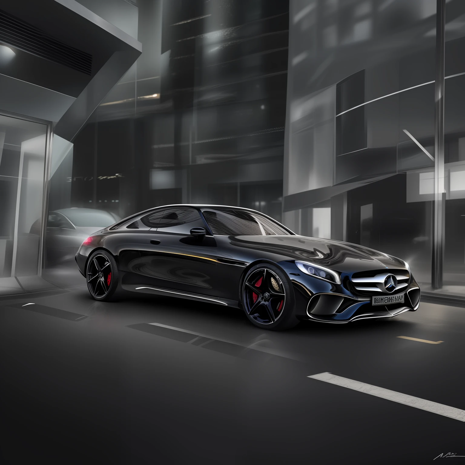 Mercedes car, black color, in city