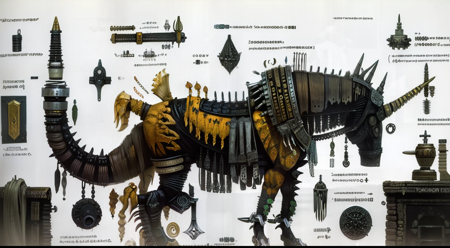 A head unicorn made of prehistoric machines（Alchemy instruments with complex structures），The flesh of a maiden，The shell is broken