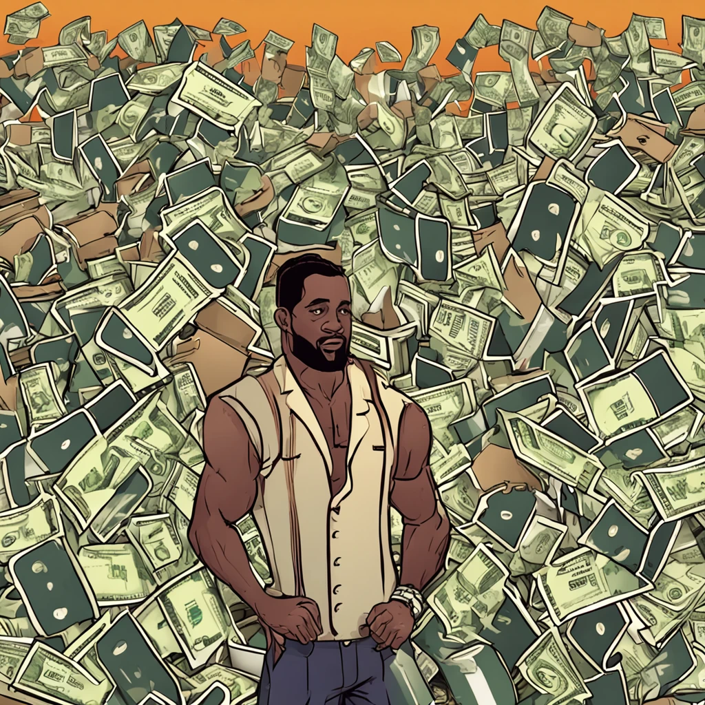 Brazilian mulatto trader confronting several banks with a lot of money in their pockets