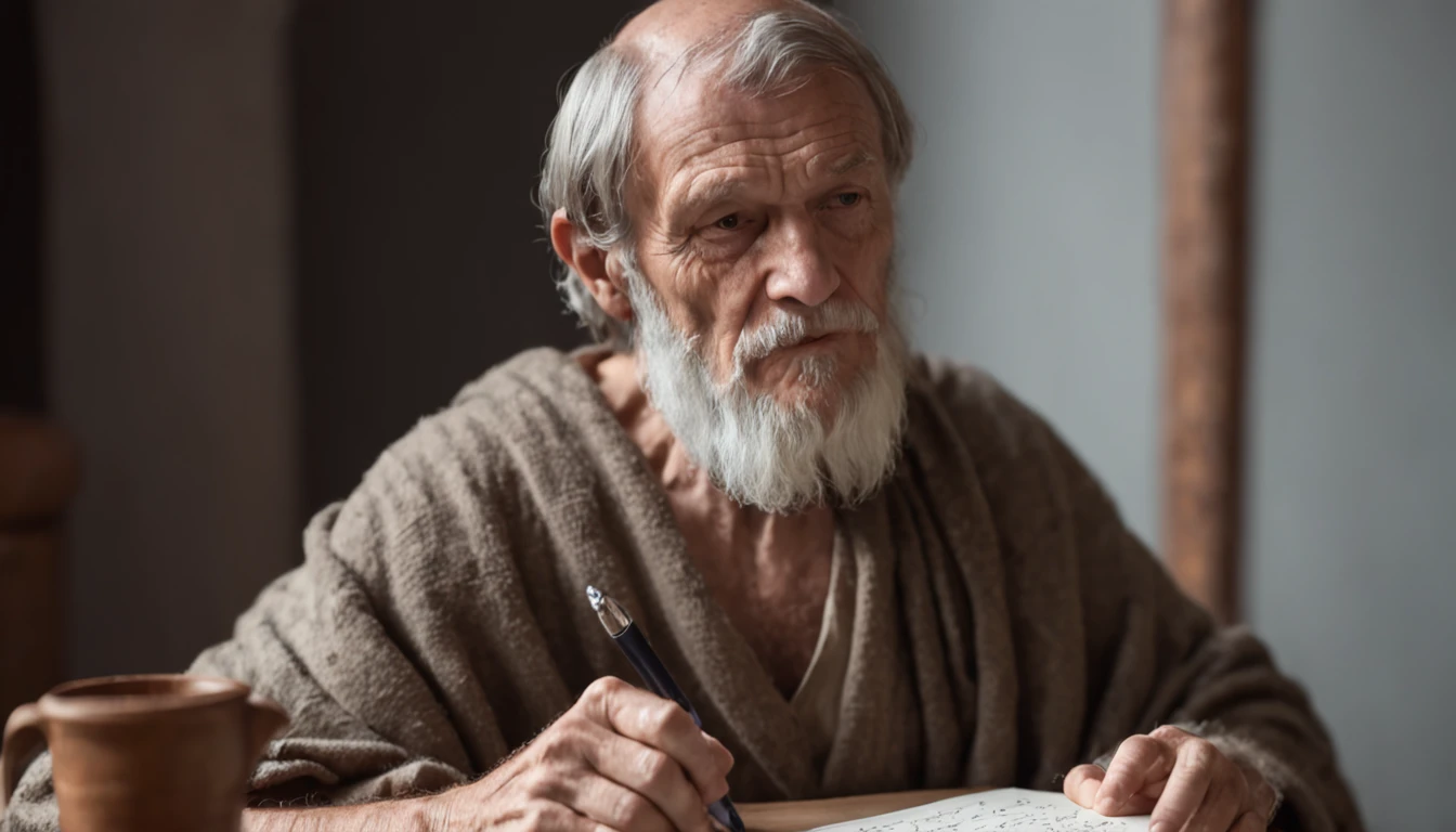 "seneca philosopher writing a note"