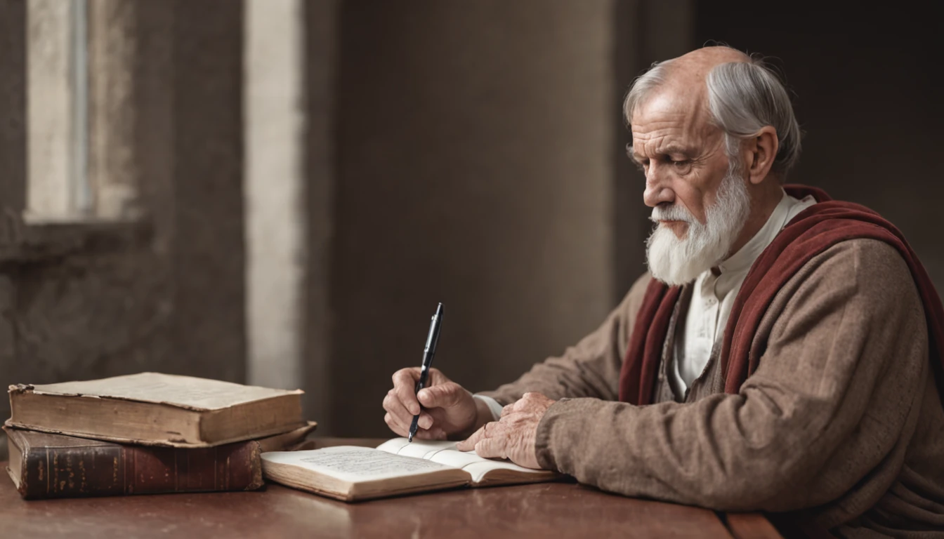 "seneca philosopher writing a note"
