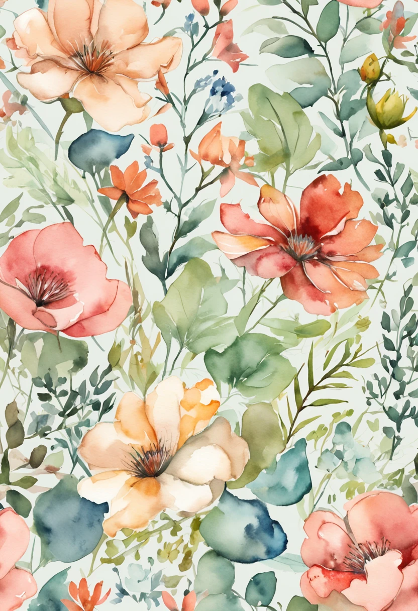 Above with flower floral pattern, delicate garden on paper, garden floral pattern,vintage vibe, light green , colorful flowers and plants, fantastic floral background wallpaper, hand drawn illustrati Poetic vibe, shobby chic wallpaper, with Blue Bird Yu signature