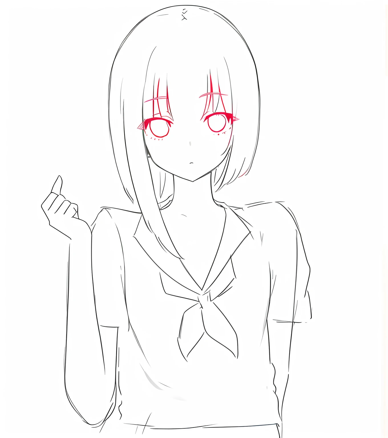 Draw a girl in a tie, clean anime outlines, flat anime style shading, anime sketch, no shade, Line sketch!!, anime shading), with index finger, Line sketch, Outline sketch, Outlined!!!, anime pose, thick outline, in an anime style, an anime drawing, Casual pose, anime shading, anime style drawing,Line drawings,Black lines
