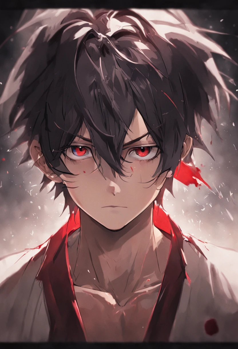 Handsome youth，closeup cleavage，head portrait，黑The eye，Black hair，火焰，long canine teeth，blood in face，with long coiled hair，（blood stains at the corners of the mouth：1.4），Blood，depth of fields，dynamic blur，high light，Real light，Ray traching，oc rendered，Hyper-realistic，best qualtiy，8K，Works of masters，super-fine，Detailed pubic hair，Correct anatomy，sharp focus on eyes，Bokeh，Facial features are carefully depicted