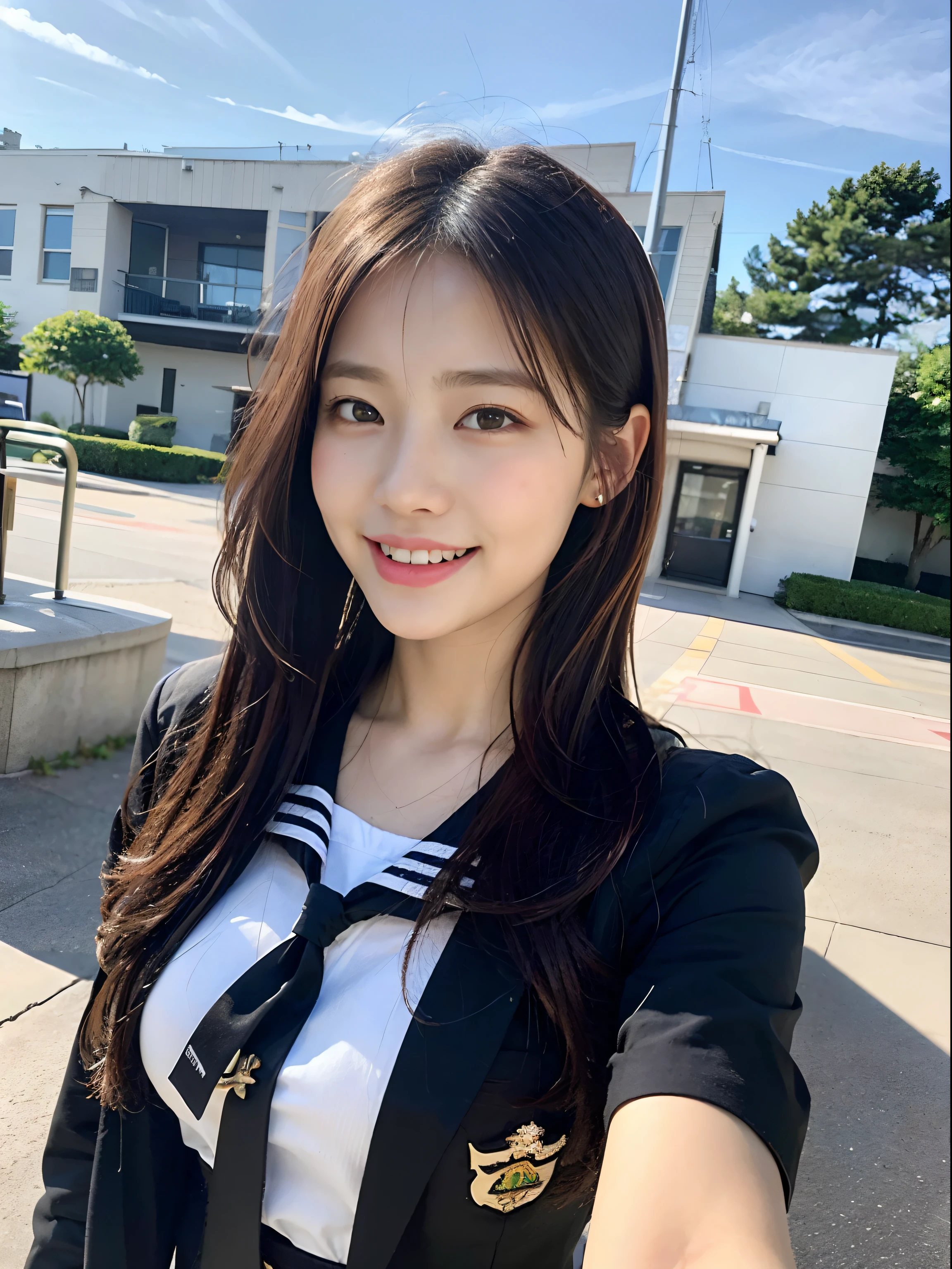 (8K、Raw photography、top-quality、masterpiece:1.2)、ultra-detailliert、ultra res、(hyper realisitic:1.4)、(Using the kiss you throw as a camera)From above、Camera from above、Camera angle from above、I'm looking at this with upward eyes、Arms outstretched、arms spread wide、High-quality images taken with a camera from above、Above the sea、、Offshore Girl(Fantastic lighting)head to waist、sexy pose、Very embarrassing、Erotic Poses、A sexy、Raw feet、odious waist、de pele branca、Fair-skinned female proofreading、An ultra-high picture quality、、Beautiful female proofreading reflecting in light、amazing detailed、Beautiful girls in very detailed、Faces with different patterns、Different face patterns、Each hairstyle has its own characteristics、Farbe々Hairstyle、Farbe々Hair color shining with clean light、I enjoy fishing on a boat、Brown hair shining in the light、One has a ponytail、、Modern cute high school girl、very detailed faces very detailed eyes、Very realistic skin、 extremely detailed fingers, highly detailed nose, highly detail mouth, perfect anatomia, Highly detailed sailor suit、、The details of their hair and uniforms shine through、Burning teeth and smiling、Realistic body, de pele branca, glistning skin, Slim body, Long straight hair, (Blunt bangs:1.2), , nixeu and sakimichan, TWICE, Seifuku, sakimichan, JK Uniform, wearing japanese school uniform, promo still, Larisa Manobal, Japan school uniform, japanese girl school uniform, alena aenami and lilia alvarado