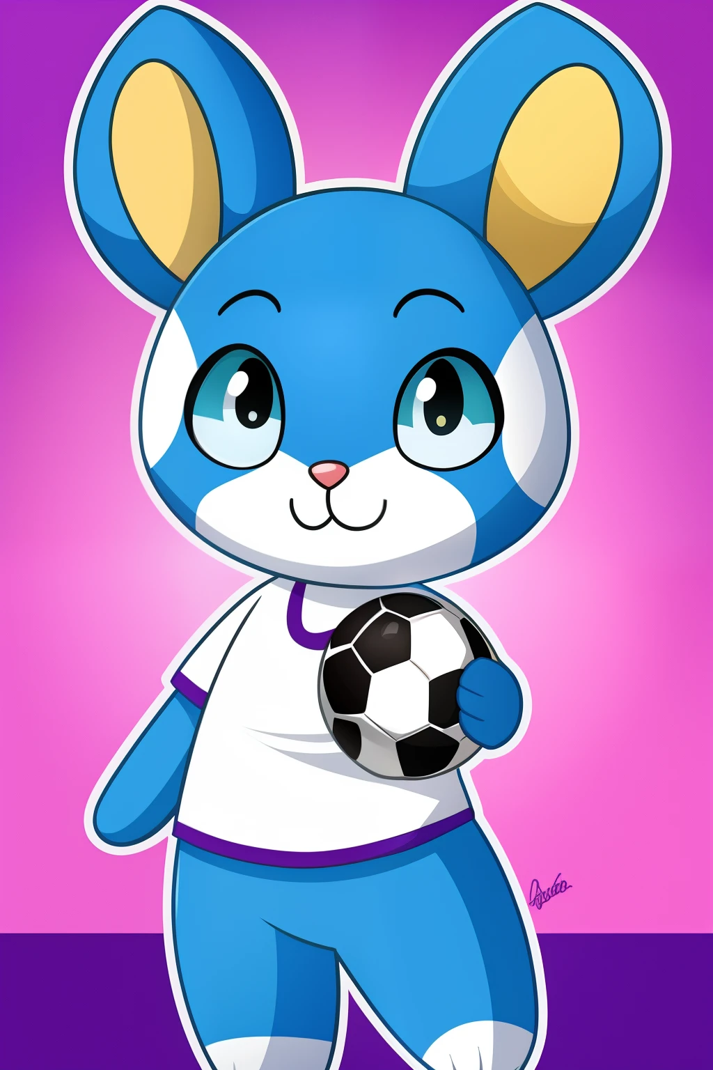 Raposa com camisa azul e bola de futebol