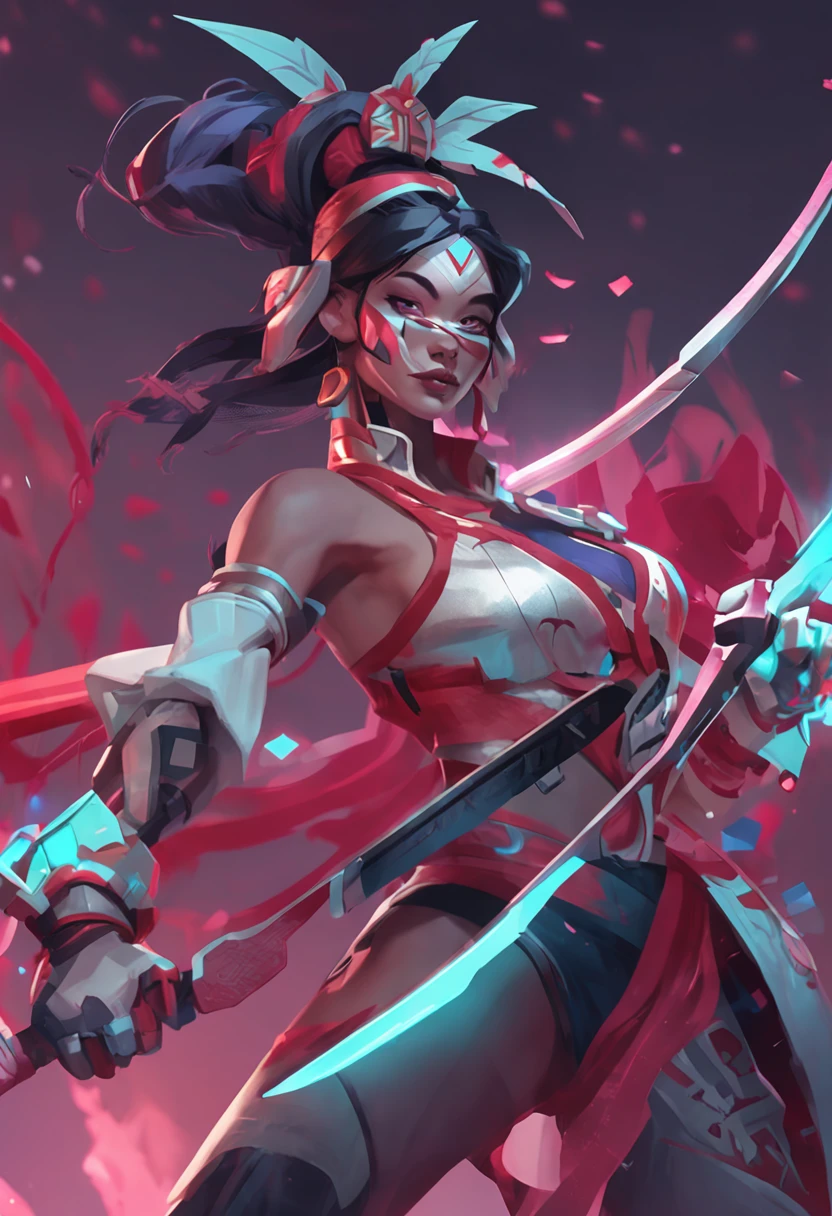 a close up of a person holding a sword and a bird, style of duelyst, akali, valorant character, concept art style, akali from league of legends, full body concept, katana zero video game character, sage ( pricing ), 2d concept art, painted as a game concept art, beautiful full-body concept art