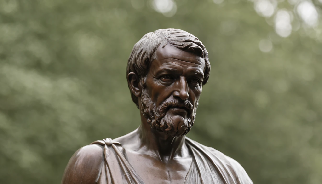 "seneca philosopher confidently striding with well-defined muscles"