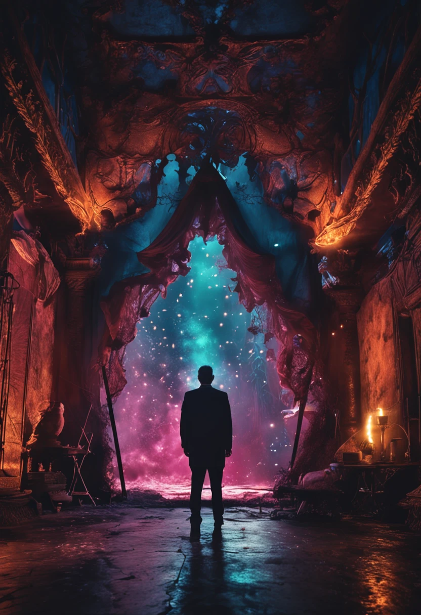 Man is standing, Looking at the Magician in a Mysterious and Magical Environment.