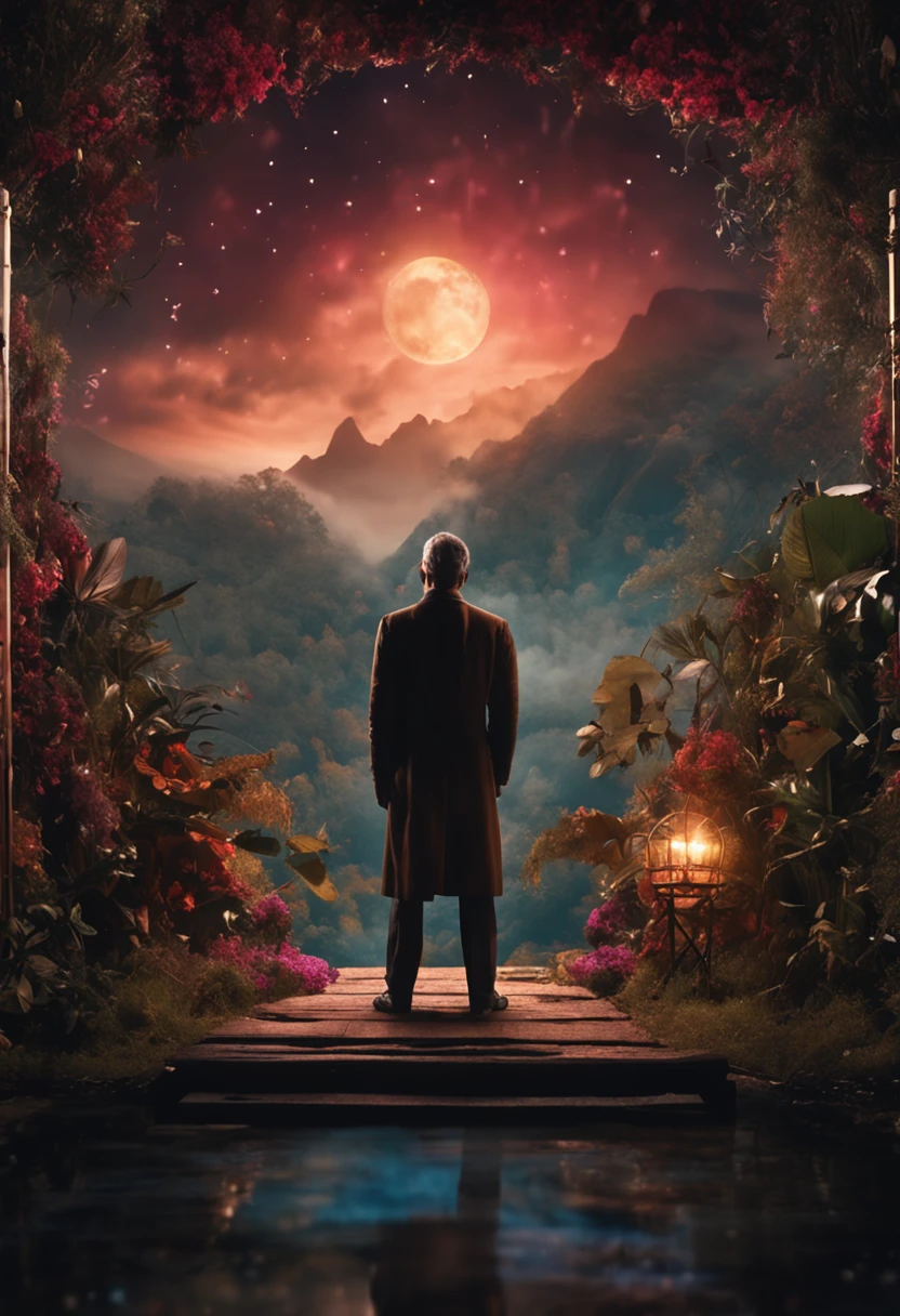 Man is standing, Looking at the Magician in a Mysterious and Magical Environment.