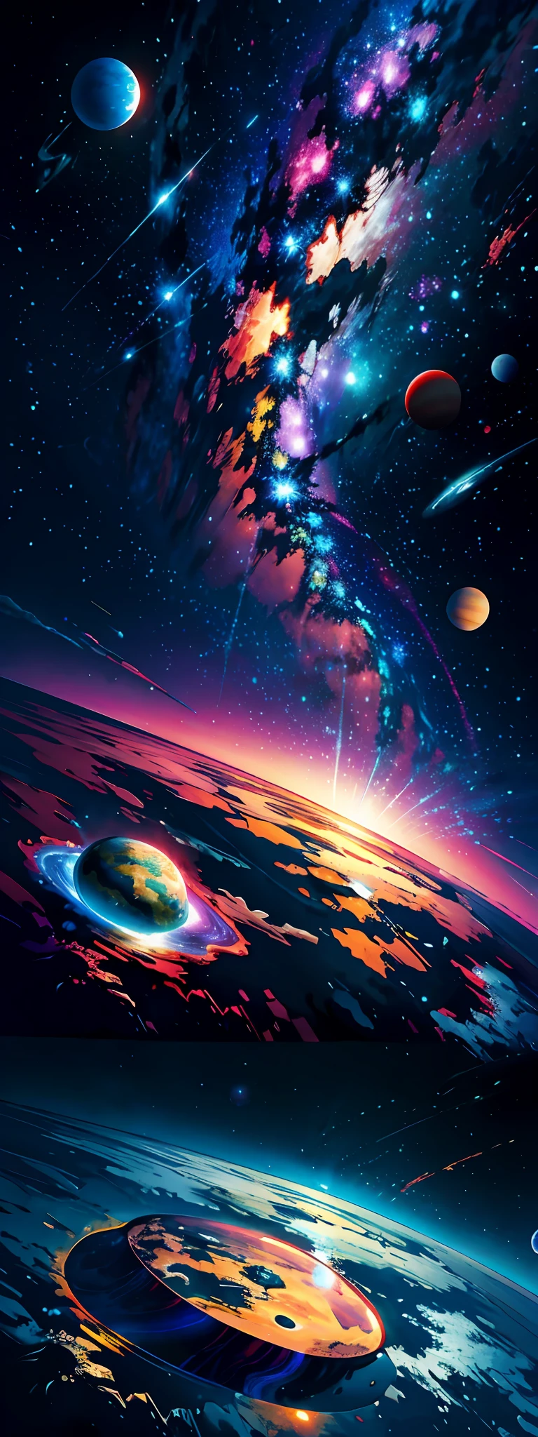 Expansive landscape photograph, Fantasy colorful galaxy with beautiful planets