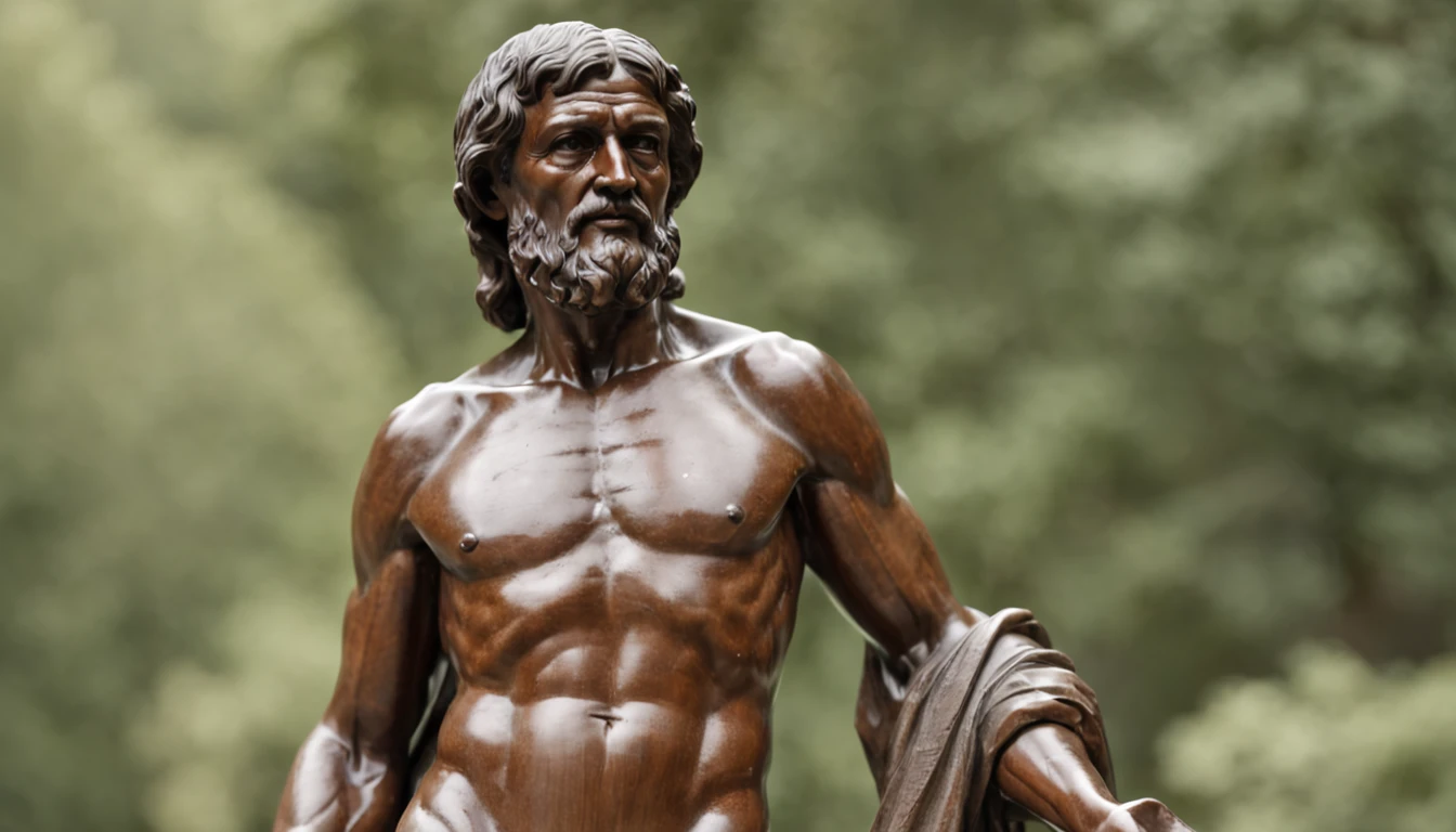 "seneca philosopher confidently striding with well-defined muscles"