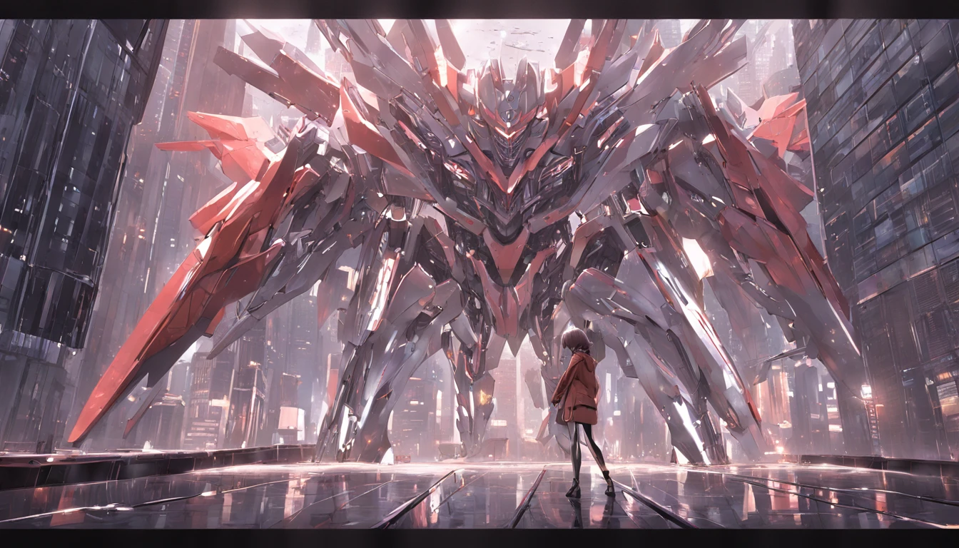 Por favor, create a highly realistic Octane-style Render representation of the following desired image: A humanoid mecha positioned in the center of a futuristic city. Details are crucial to make this scene immersive and impressive. The humanoid mecha must be meticulously modeled, depicting their complex joints and perfect symmetry. Each metallic texture must be rendered with authenticity, Underscoring the minutiae of metal. Realistic metallic reflections should capture light convincingly, ampliando o realismo. The surrounding city should be a futuristic vision, with vibrant skyscrapers illuminated by neon lights. The architecture of the city should be designed to evoke a technological and futuristic environment. The inclusion of flying vehicles and urban elements complete the landscape. Lighting must be adjusted precisely, destacando o mecha e a cidade, enquanto sombras realistas adicionam profundidade. Authentic reflections on metallic and urban surfaces enhance realism, with ray tracing ensuring accuracy. A imagem deve ser renderizada em UHD de 8K para clareza excepcional. The goal is to create a visual masterpiece that conveys the harmony between the advanced technology of the humanoid mecha and the futuristic atmosphere of the city, resultando em uma narrativa visualmente impactante