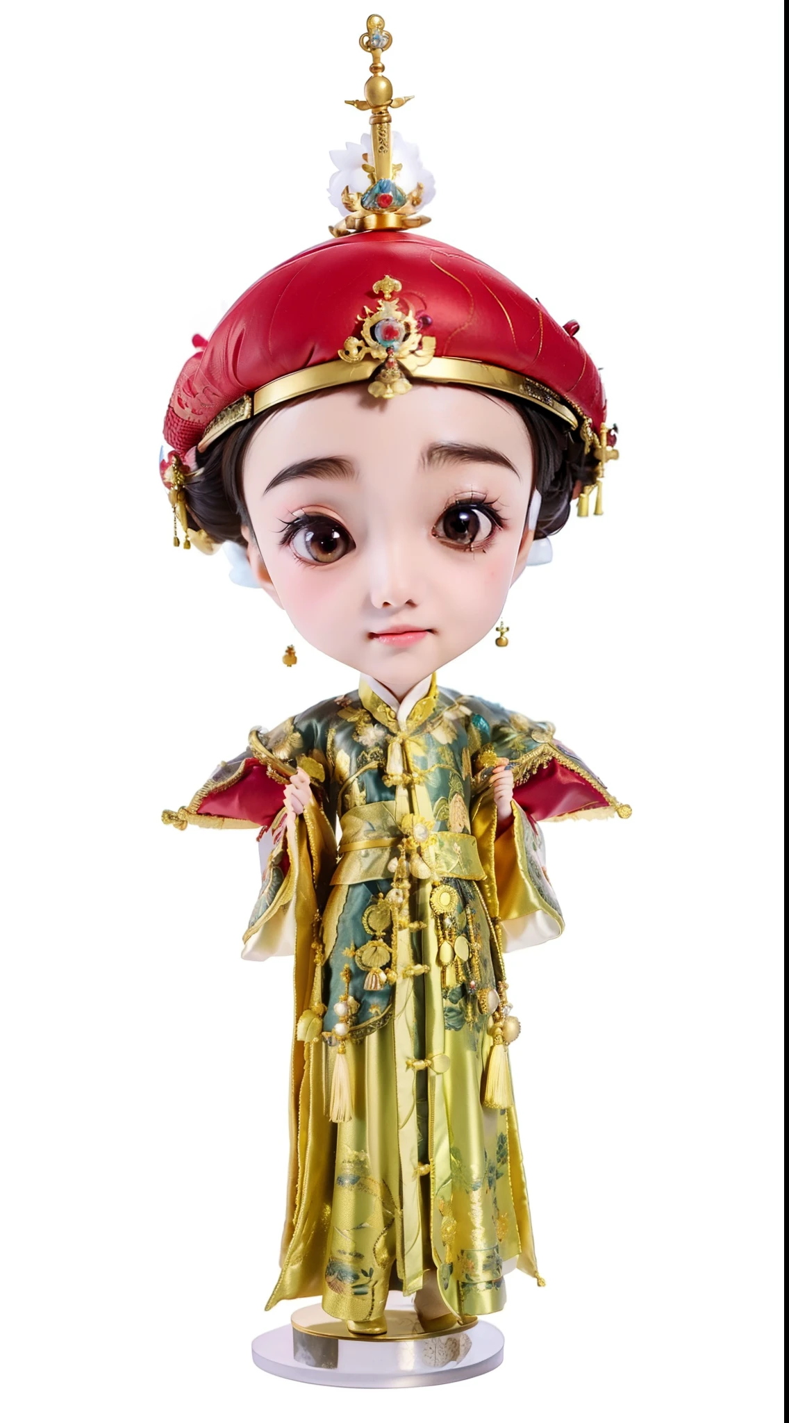 a drawing of a  chibi person dressed in a costume, dressed as emperor, wearing long royal robe, with acient chinese clothes, duy beni serial, chinese costume, wearing gilded red royal robes, xianxia fantasy, guangjian, wearing ancient chinese clothes, antasy character, sukhothai costume, zmonzheng, full traditional chinese armor, tang dynasty