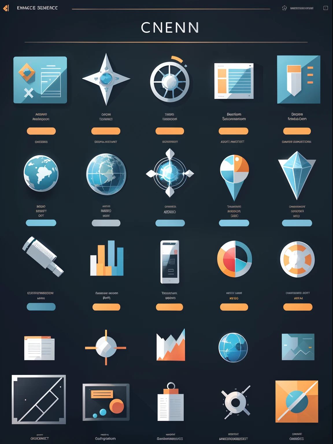 Icon grid diagram，Multiple icons，nothing background，18 icons，sense of science and technology