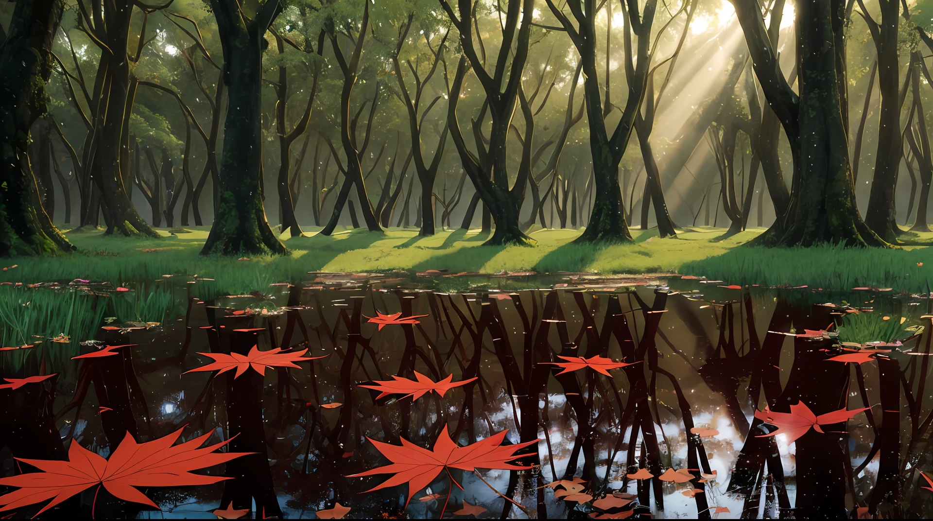 A forest landscape shrouded in rain, where every drop is rendered in stunning detail. The leaves of the trees are covered with tiny drops of water, subtly reflecting the light. The forest floor is dotted with puddles of water, reflecting the surrounding environment. Leaf colors range from deep shades of green to soft yellows.500px, Sticker, bright colors, Metalcore, museum lighting, Ultra realistic --auto --s2