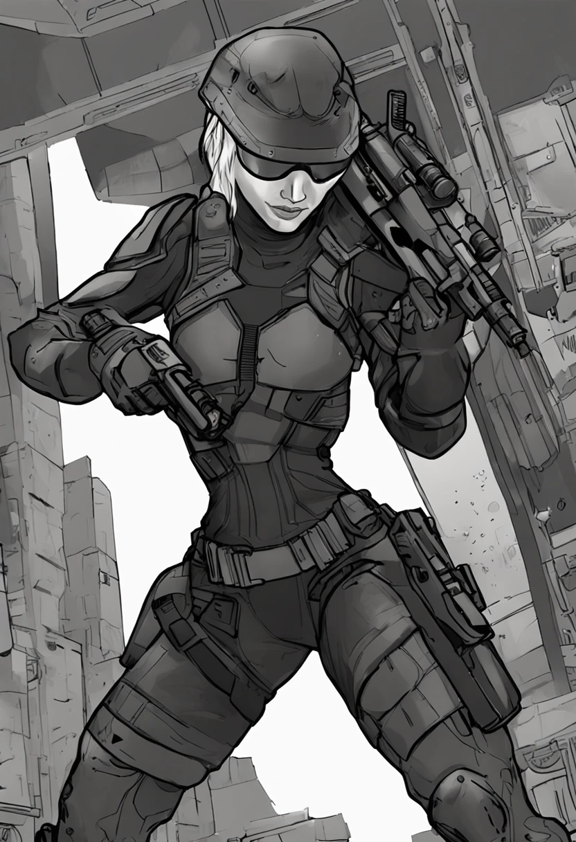 Evelyn's tactical recon attire is designed for stealth, mobility, and functionality on the battlefield. This attire consists of a form-fitting black bodysuit made from advanced materials that provide both protection and flexibility. The Brotherhood of Steel emblem is prominently displayed on her shoulders, signifying her allegiance to the organization.
The attire also includes specialized padding on the knees and elbows for added protection during combat maneuvers. A utility belt wraps around her waist, carrying essential equipment such as grenades, stimpacks, and ammunition pouches. The belt also holds a holstered combat knife for close-quarters encounters.
Completing the ensemble is her Brotherhood of Steel hood, a sleek and utilitarian head covering that protects her identity and provides enhanced optics and communication capabilities. The hood is adorned with the iconic Brotherhood emblem on the back, and its black coloration blends seamlessly with the night, allowing her to move like a shadow.