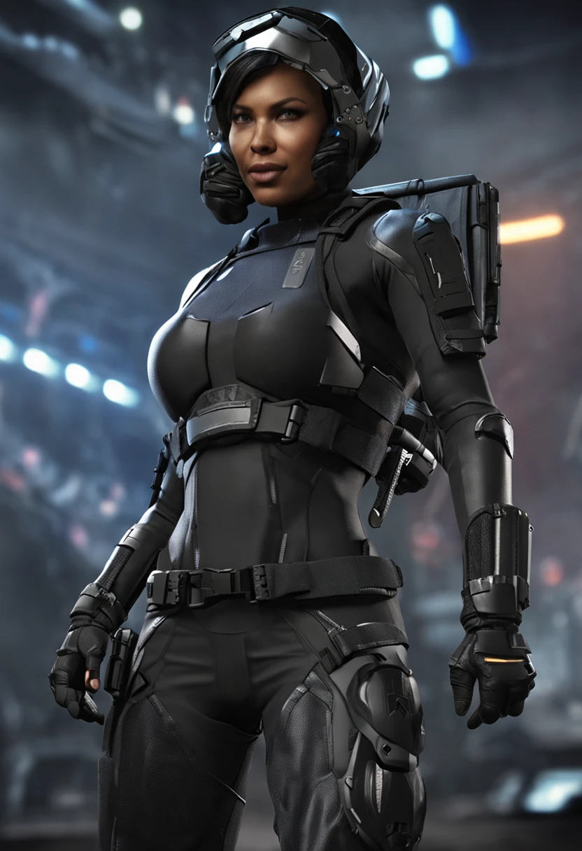 Evelyn's tactical recon attire is designed for stealth, mobility, and functionality on the battlefield. This attire consists of a form-fitting black bodysuit made from advanced materials that provide both protection and flexibility. The Brotherhood of Steel emblem is prominently displayed on her shoulders, signifying her allegiance to the organization.

The attire also includes specialized padding on the knees and elbows for added protection during combat maneuvers. A utility belt wraps around her waist, carrying essential equipment such as grenades, stimpacks, and ammunition pouches. The belt also holds a holstered combat knife for close-quarters encounters.

Completing the ensemble is her Brotherhood of Steel hood, a sleek and utilitarian head covering that protects her identity and provides enhanced optics and communication capabilities. The hood is adorned with the iconic Brotherhood emblem on the back, and its black coloration blends seamlessly with the night, allowing her to move like a shadow.