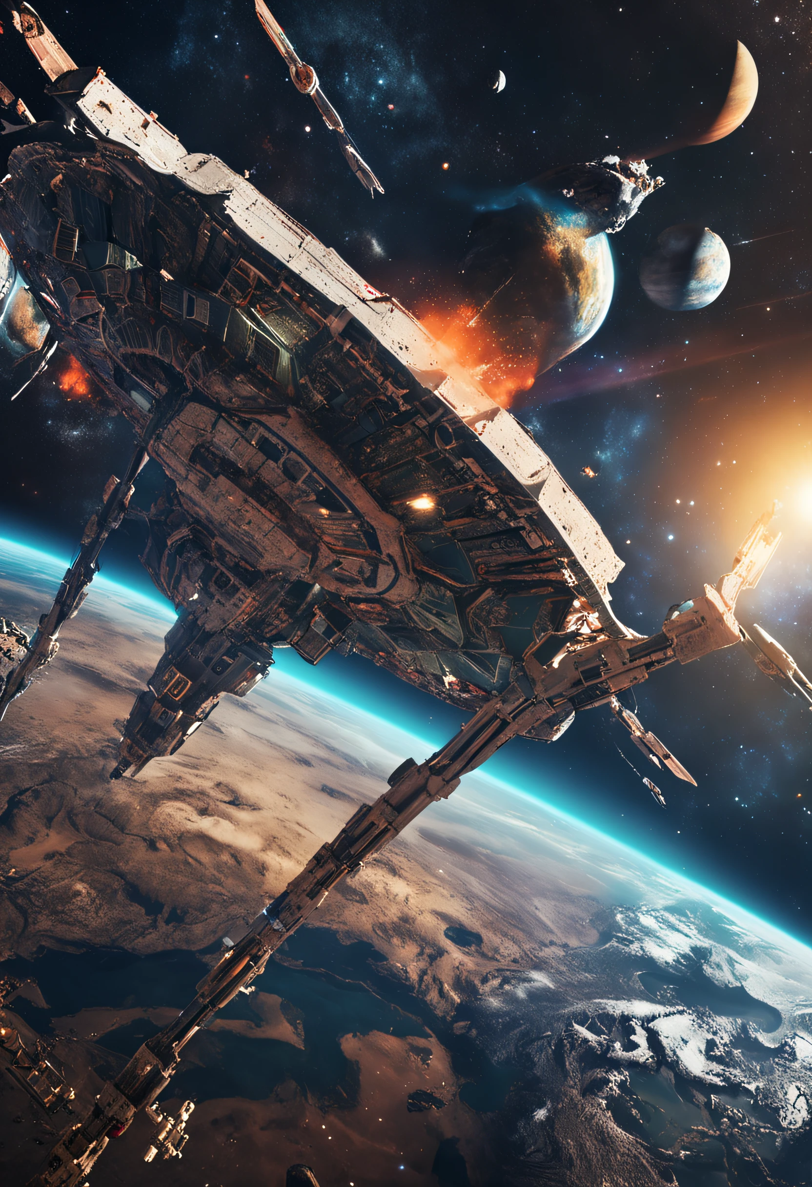 Parallel universe wars，outerspace，A portal opens above Earth，Inside the portal is another parallel universe Earth，Space fleet