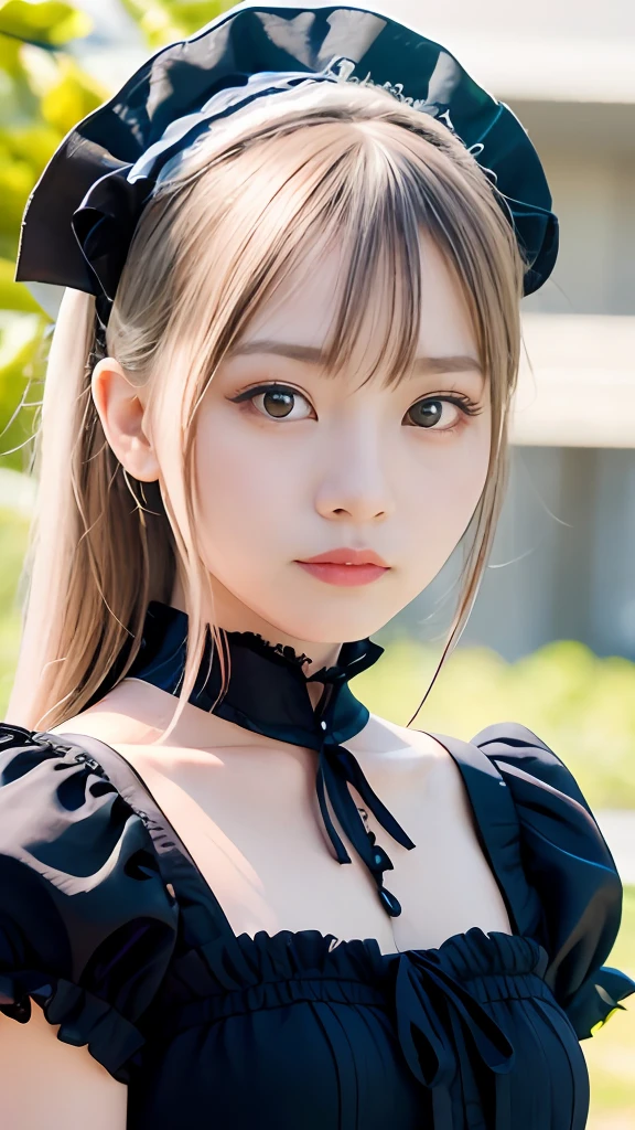 (masutepiece, Best Quality:1.2), 8K, 85 mm, Official art, Raw photo, absurderes, platinum hair, (Blue eyes, ta Fashion, sweetlolita, Gothic, Dress:1.2), Idol face, full body Esbian, Beautiful Girl, gardeniass, Copenhagen, Short sleeve, Elegance, Sophisticated, gardenia, Looking at Viewer, Film grain, chromatic abberation, Sharp Focus, face lights, Dynamic lighting, Cinematic lighting, Detailed face, Bokeh background