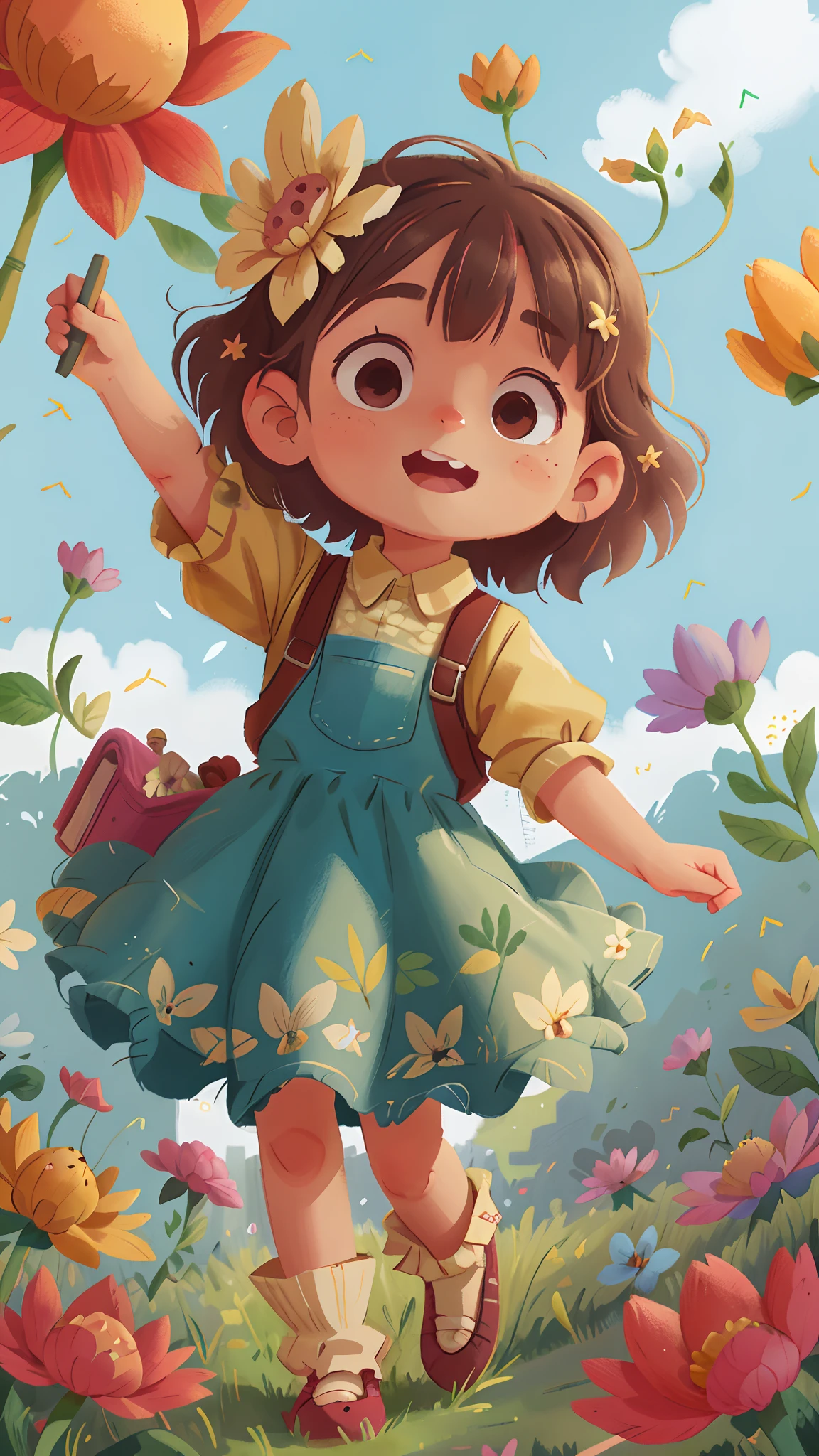 Cartoon girl in pink dress and holding a book, kids art in artstation, cute detailed digital art, lovely digital painting, cute art style, artwork cute detailed art, cute digital art, girl in rice field, full body portrait of a short girl!, girl lying in rice field, a great work of illustration art Pretty (clutter-home: 0.8), (masterpiece: 1.2) (Realistic: 1.2) (Bokeh) (Best quality) (Detailed skin: 1.3) (Intricate details) (8K) (Detail Eyes) (Sharp Focus), (Happy)