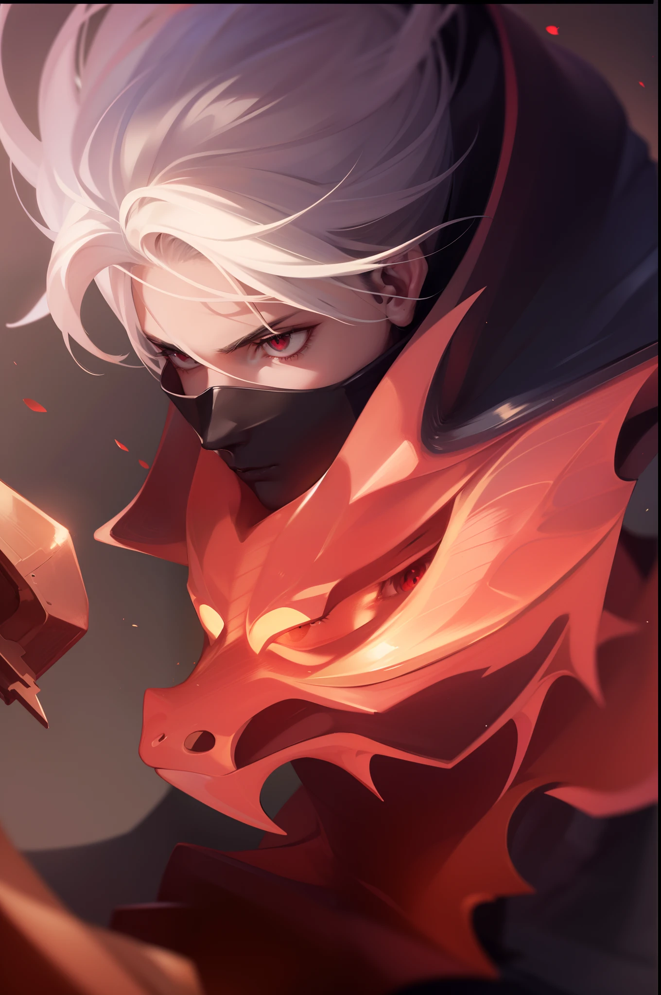 Attractive profile picture, masterpiece, ultra-precise rendering, beautiful and cool young man, trustworthy, dependable young man, savior of the world, simple design, most beautiful image, 4K, light red eyes, dragon shadow.