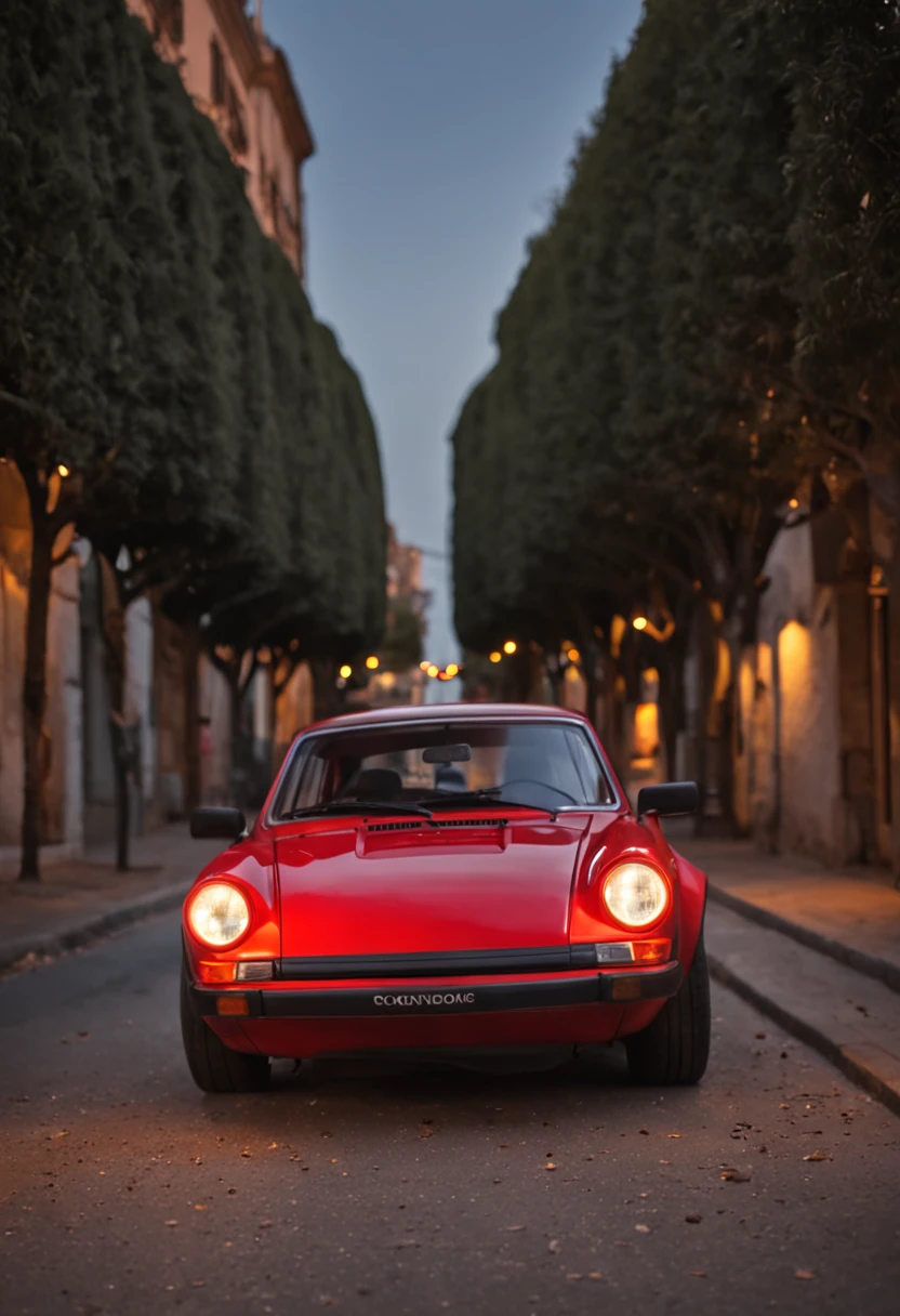 Un deportivo rojo en la ciudad, GOLF MKII, velocidad y elegancia impresionantes, luces brillantes, Vibrant neon, carreteras nocturnas, Modern urban atmosphere.