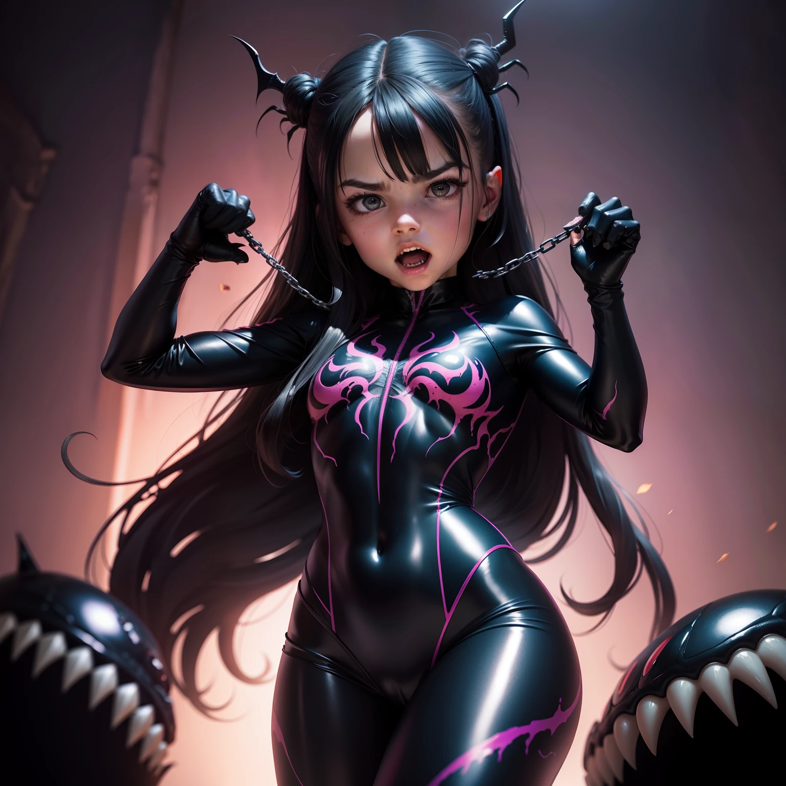 -year-girl sessed by venom，poison fangs，tightsuit