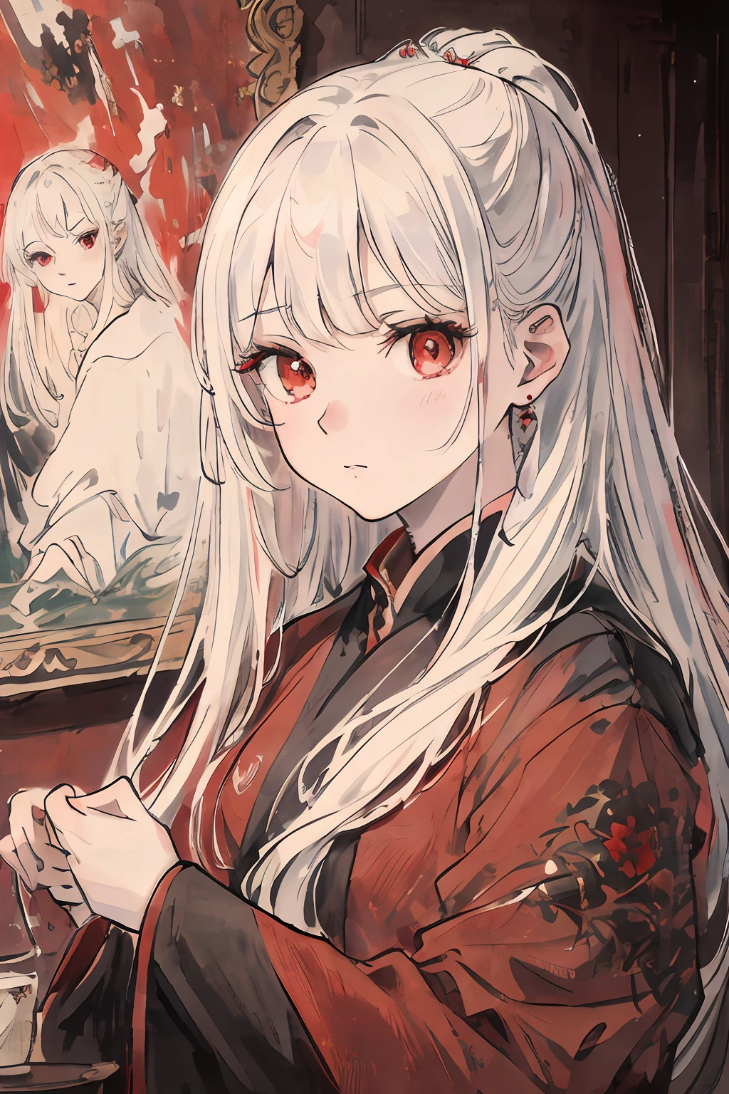 tmasterpiece,Need,The best beautiful girl,Extremely beautiful,World Masterpiece Theatre,super-fine,Need,Need,White hair and red eyes,A high resolution,Need,1girl,Need,illustratio,looking at viewert, impasto, canvas, oil painted, realistic, realist,real,