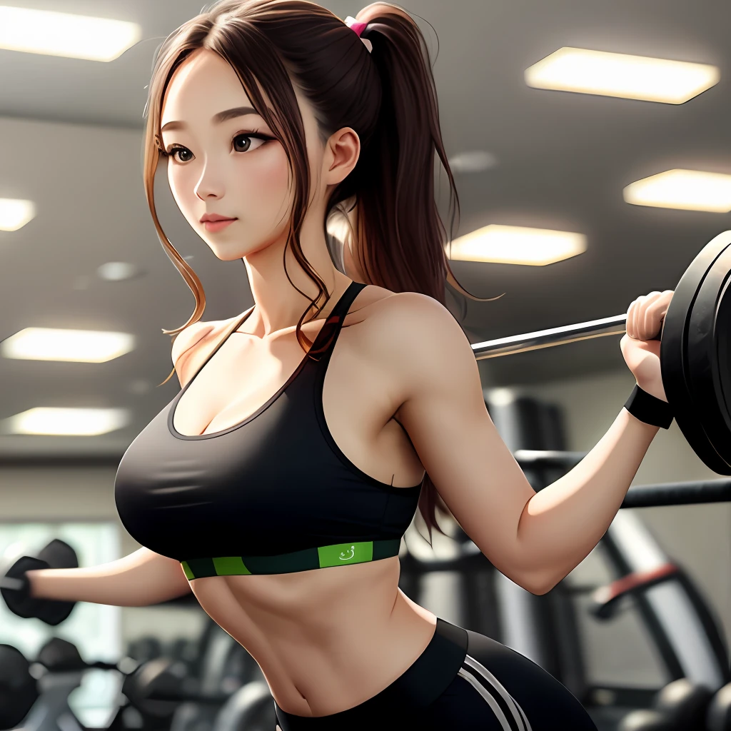 Gym beauty tights bare upper body
