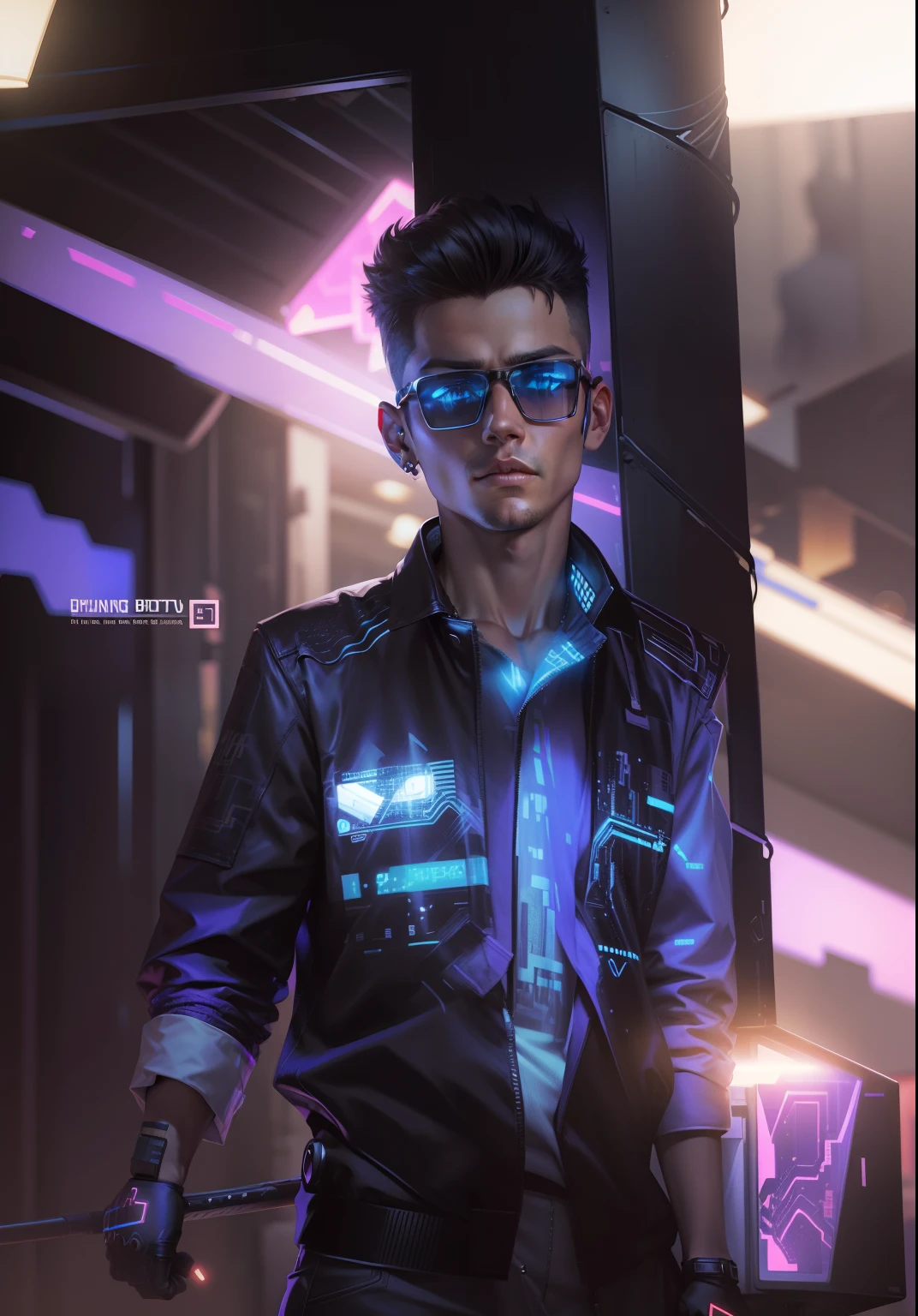Change background cyberpunk handsome boy. realistic face. 8k, ultra realistic,