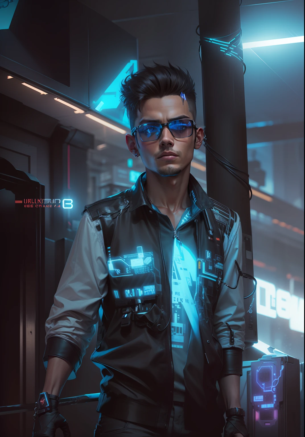 Change background cyberpunk handsome boy. realistic face. 8k, ultra realistic,