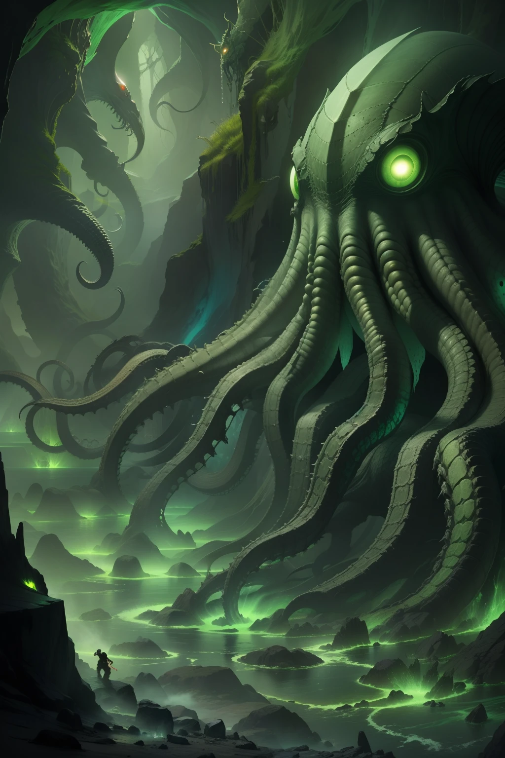 (masterpiece, top quality, best quality, official art, beautiful and aesthetic:1.2), cthulhu as an acrylicpourpainting, black, green, cyan <lora:AcrylicPourPainting:0.5>