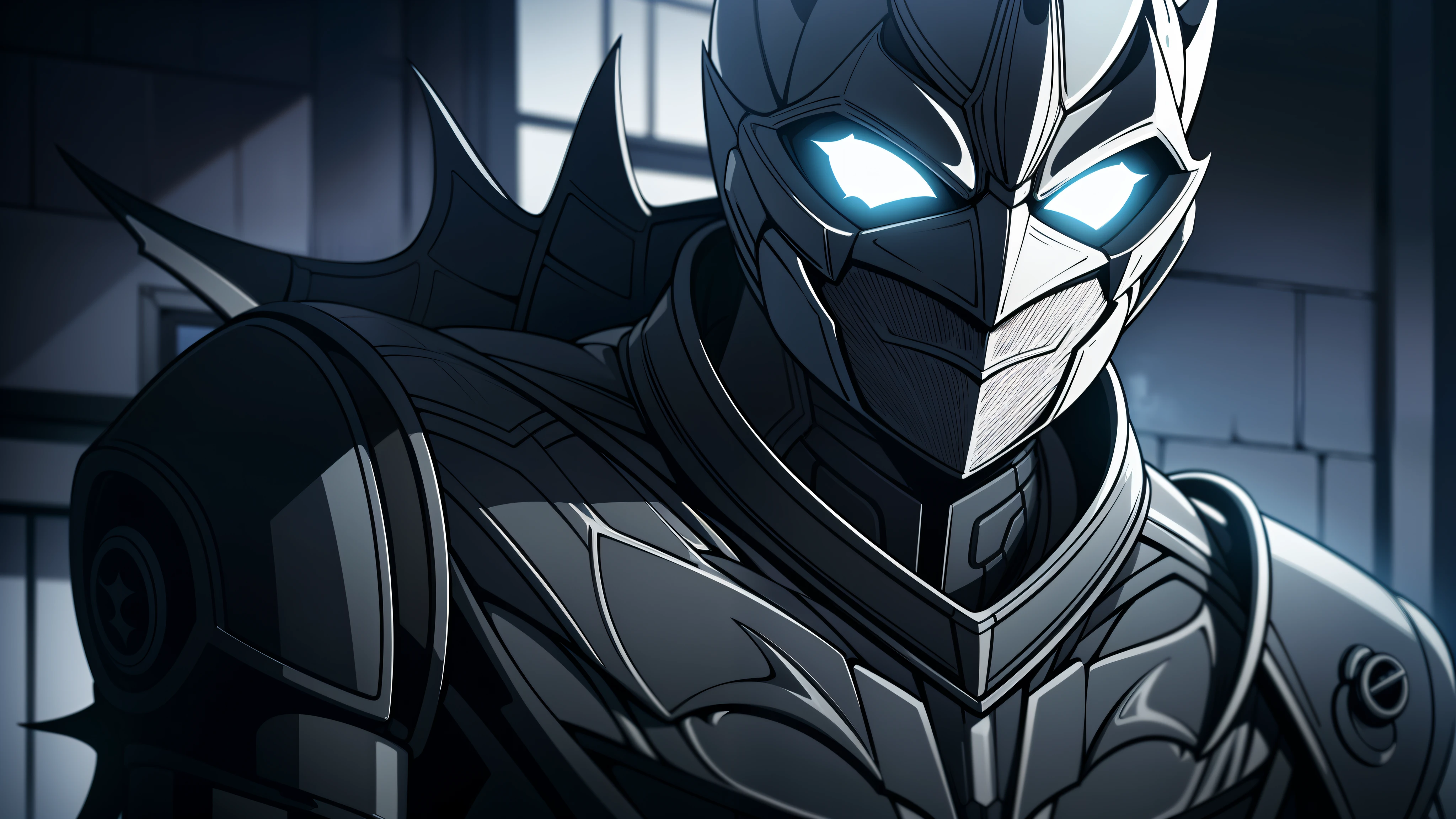 An intricate silver batman cybiotics suit, extremely detailed suit, futuristic batman, micro-details, photorealism, one light, dark photo, deep shadows, shallow depth of field, photorealistic, Surrealism, high quality, masterpiece, 8k, 8k, super detail