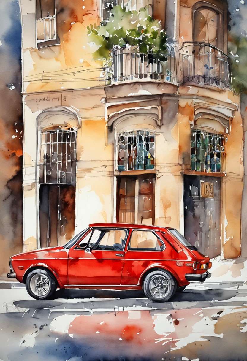 Un deportivo rojo en la ciudad, GOLF MKII, velocidad y elegancia impresionantes, luces brillantes, Vibrant neon, carreteras nocturnas, Modern urban atmosphere.